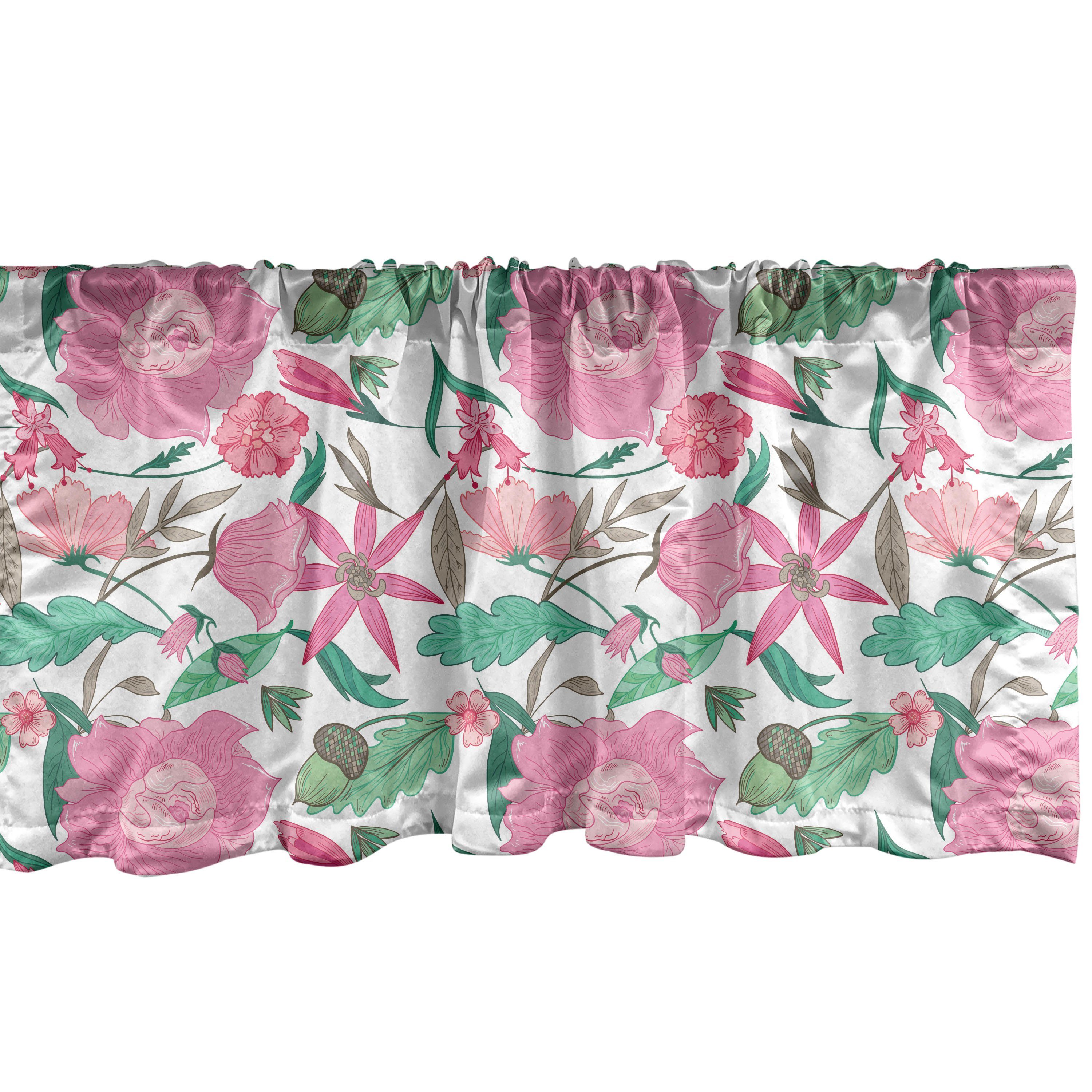 Scheibengardine Vorhang Volant für Küche Schlafzimmer Dekor mit Stangentasche, Abakuhaus, Microfaser, Blumen Romantisches Bloom Peony Rose