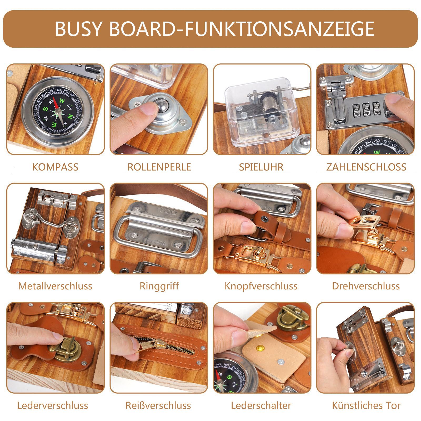 CLTYQ Motorikbrett Montessori - Busy Board Activity Board Motorikboard für Kleinkinder, Montessori Spielzeug Brett Motorikspielzeug Sensorik Board