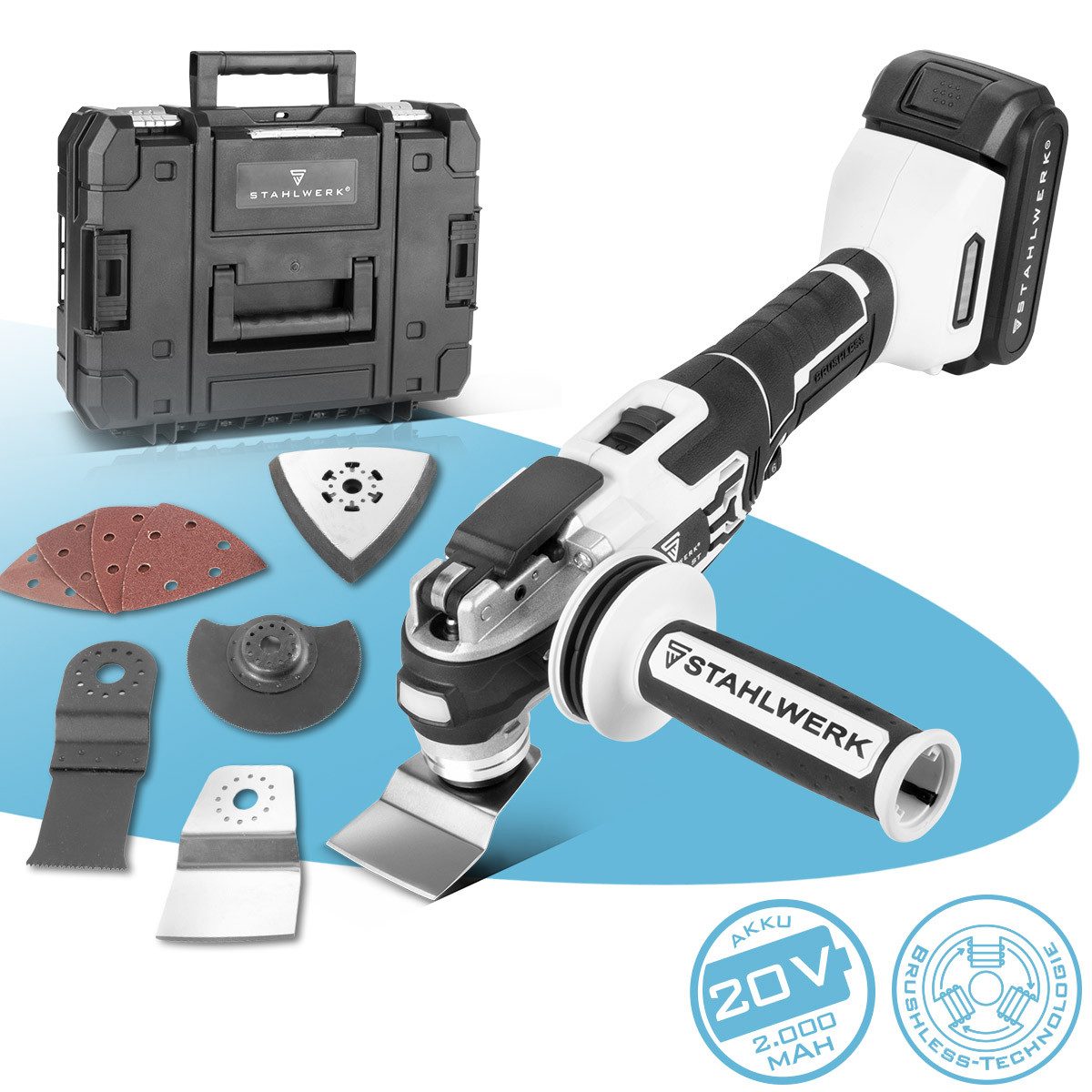 STAHLWERK Multitool Akku Multifunktionswerkzeug OMTB-20 ST, (Set, 1 St., Set), mit 900 Watt, 10.500-20.000 U/min