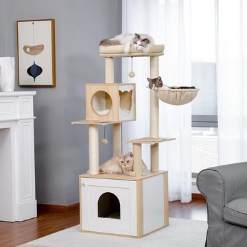 Vankel Kratzbaum Moderner Katzenbaum, Katzenhaus& Katzentoilette in einem, Katzenhaus& Katzentoilette in einem