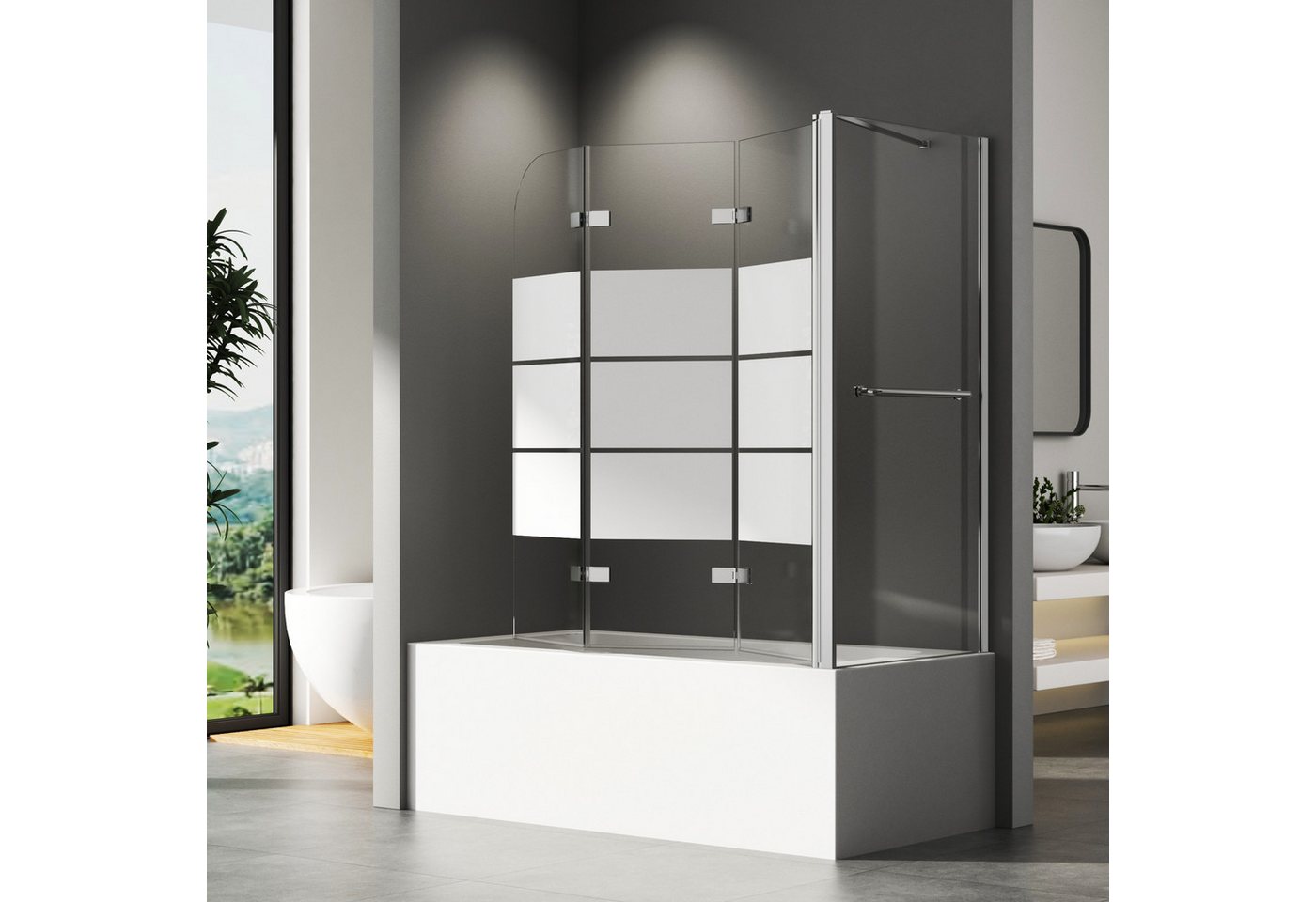 Thumbnail - Hopibath Duschwand für badewanne faltbar Badewannenaufsatz milchglas, 6mm Sicherheitsglas, (3 teilig Pendelteil 180° sch...