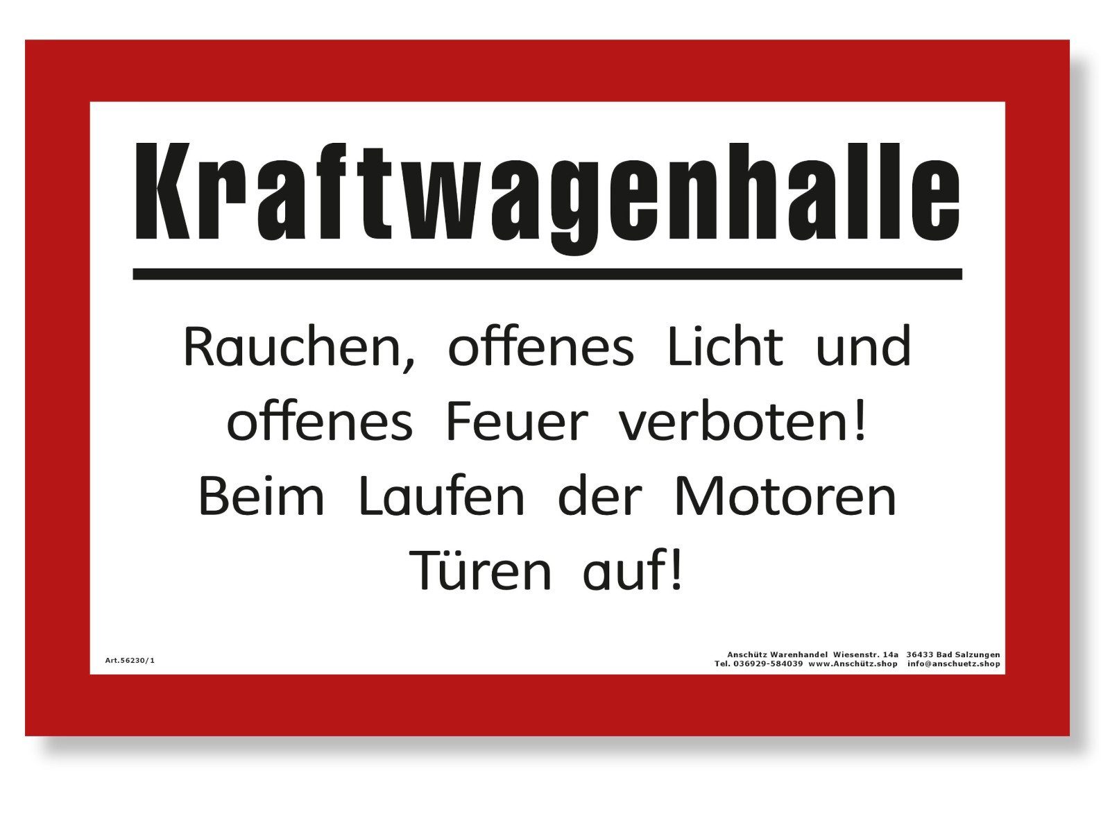 Anschütz Hinweisschild DDR Retro Hinweisschild Kraftwagenhalle Licht & Feuer verboten, ca. 30 x 20 cm