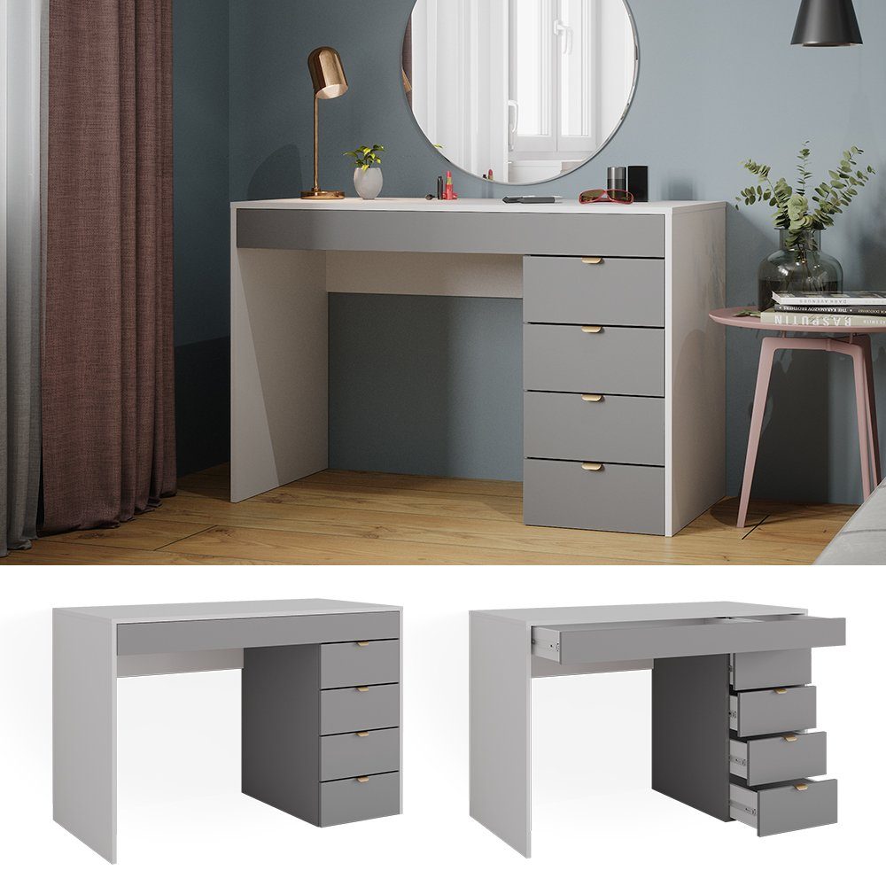 Vicco Schminktisch Elise, Weiß/Grau, 115 cm mit 5 Schubladen (1-St)