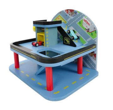Bubble-Store Spiel-Parkgarage Parkdeck mit Aufzug (FSC-zertifiziert Holzspielzeug), 2 Autos Parkdeck 2 Etagen + Hubschrauberlandeplatz