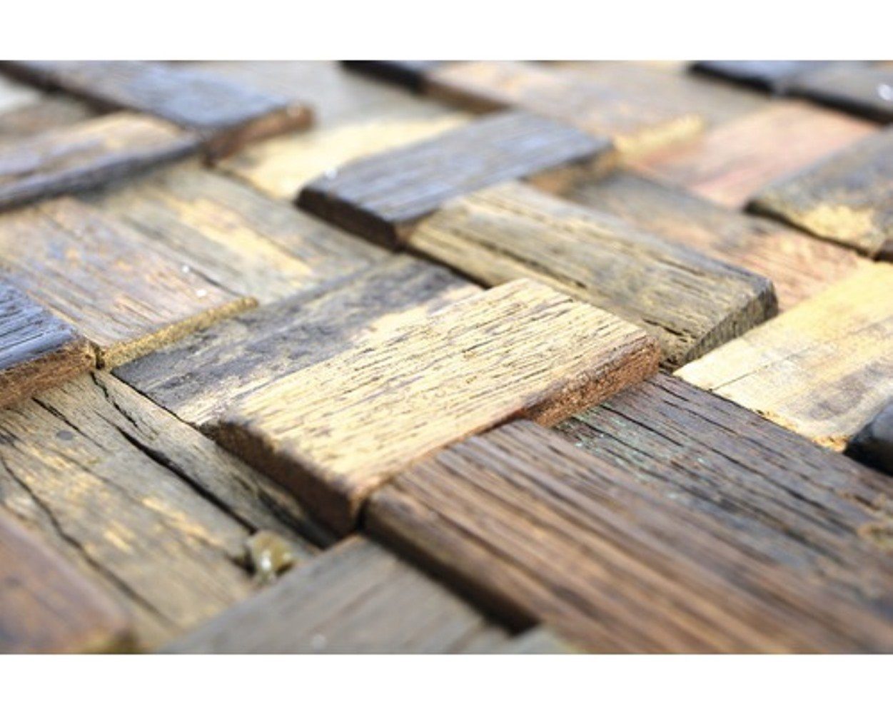 (10-tlg) 30,00x30,00 Echtholzverblender Holzpaneele Mosani cm, Recycelt Holzmosaik Wandpaneel Wanddekor, BxL:
