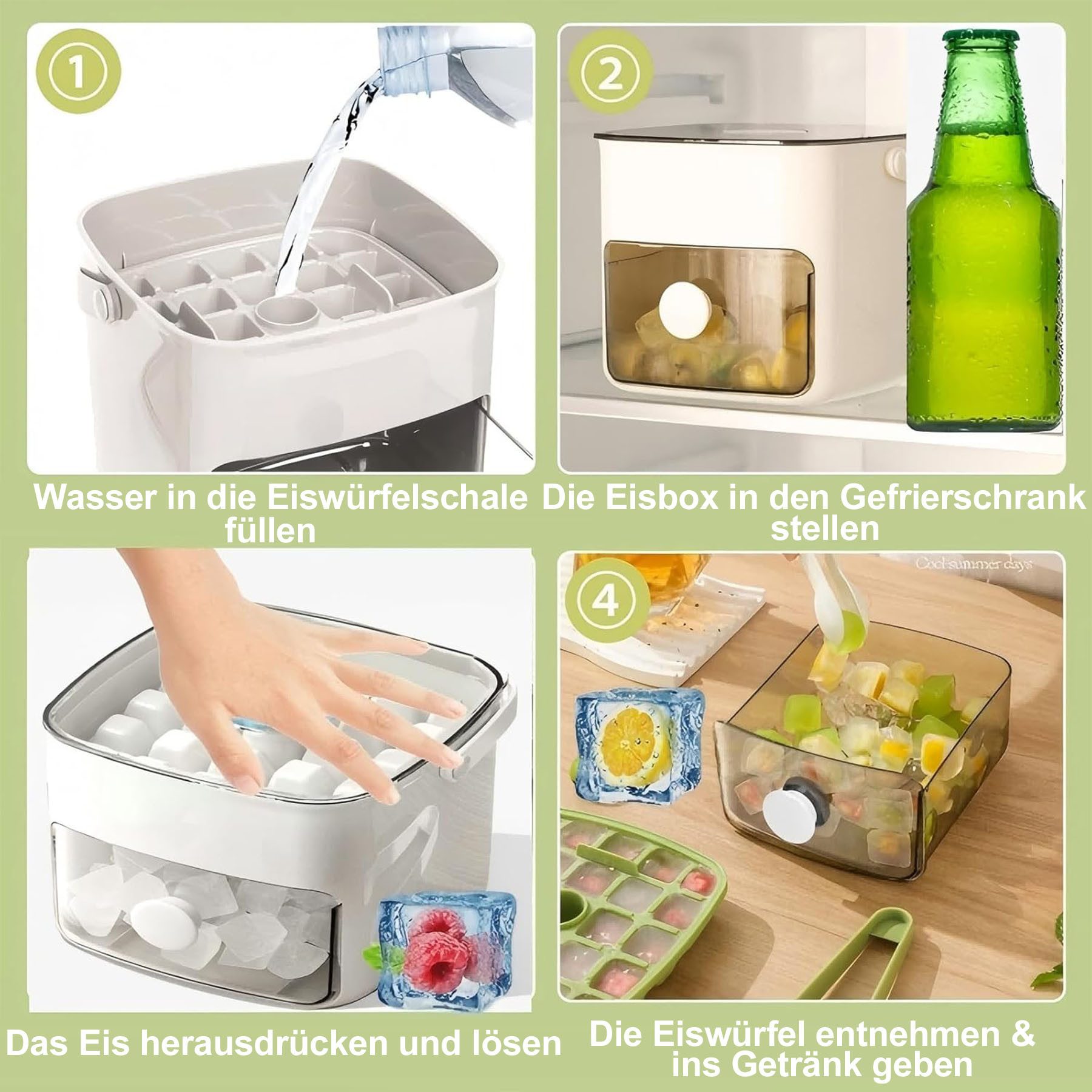 Mutig Eiswürfelform Eiswürfelbehälter mit Deckel,48 Eiswürfel,mit 2 Tablett,1 Eiszange, (Eiswürfelform Silikon,Kann bis zu 150 Eiswürfel aufbewahren), Einfaches Drücken Eiswürfel,Sommer Eisbereiter,Cocktail, Kaffee