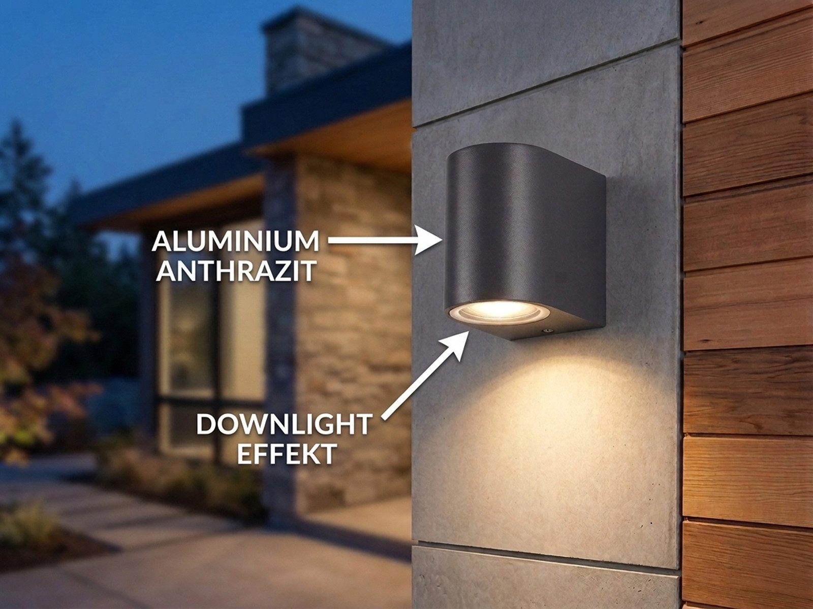 meineWunschleuchte Außen-Wandleuchte Downlight Aluminium Anthrazit, Höhe 8cm, ohne Leuchtmittel, Fassadenbeleuchtung Hauswand, Außenleuchten indirekte Wand-Beleuchtung