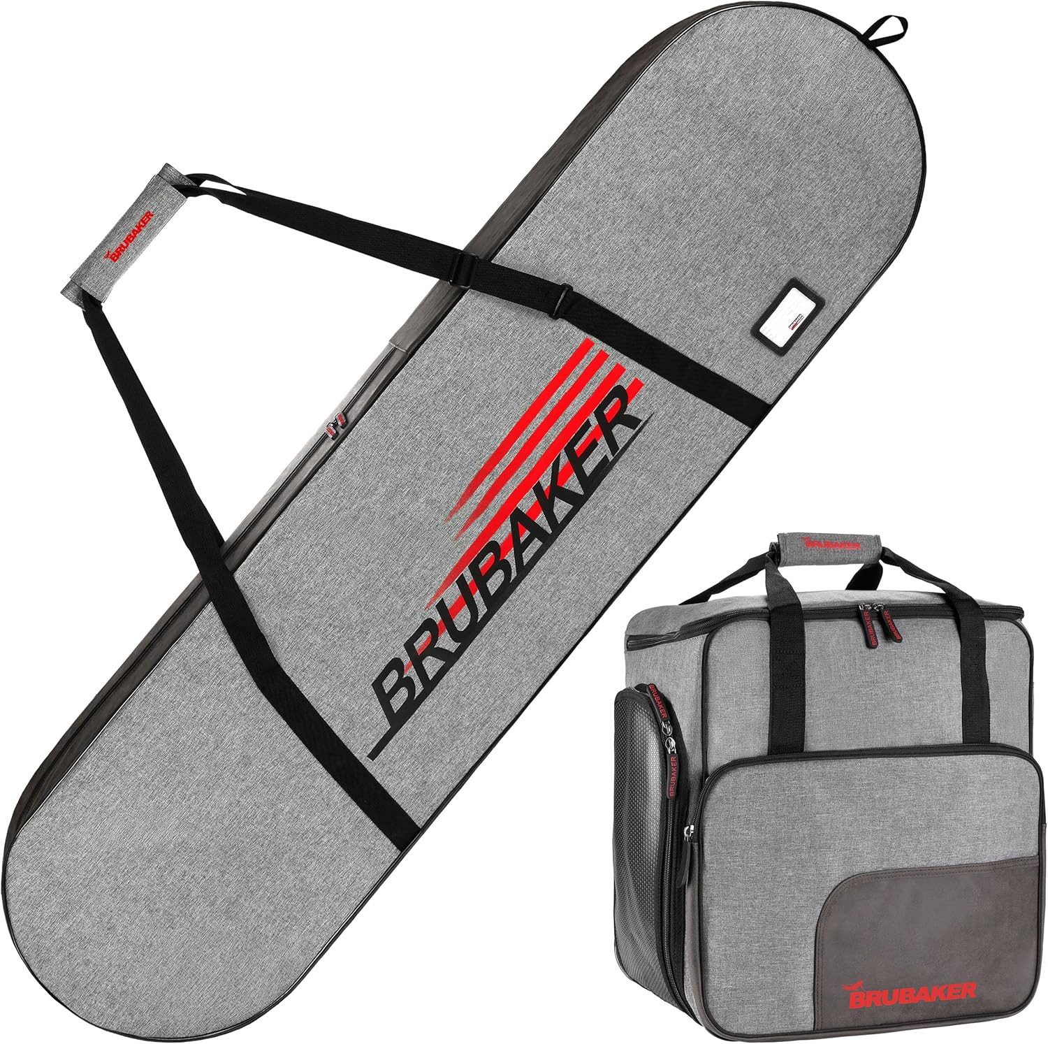 BRUBAKER Skitasche Snowboardtasche - Velocity Performance - Kombi Set (Snowboard Tasche mit Stiefeltasche - Schwarz und Grau, 2-tlg., 160/170 cm Länge), Snowboardbag und Snowboardschuhtasche mit Helmfach