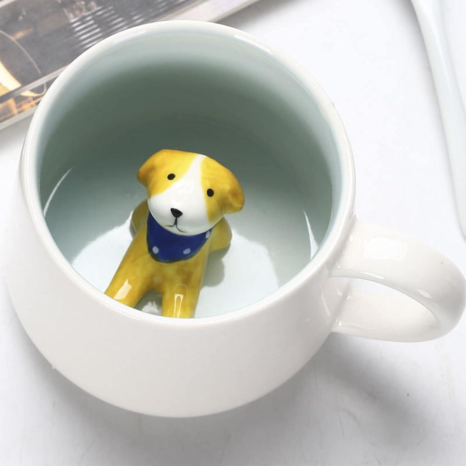 LuxusKollektion Tasse Kaffeetasse Hund Lustig Keramik 3d Hund Tasse mit Löffel & Untersetzer