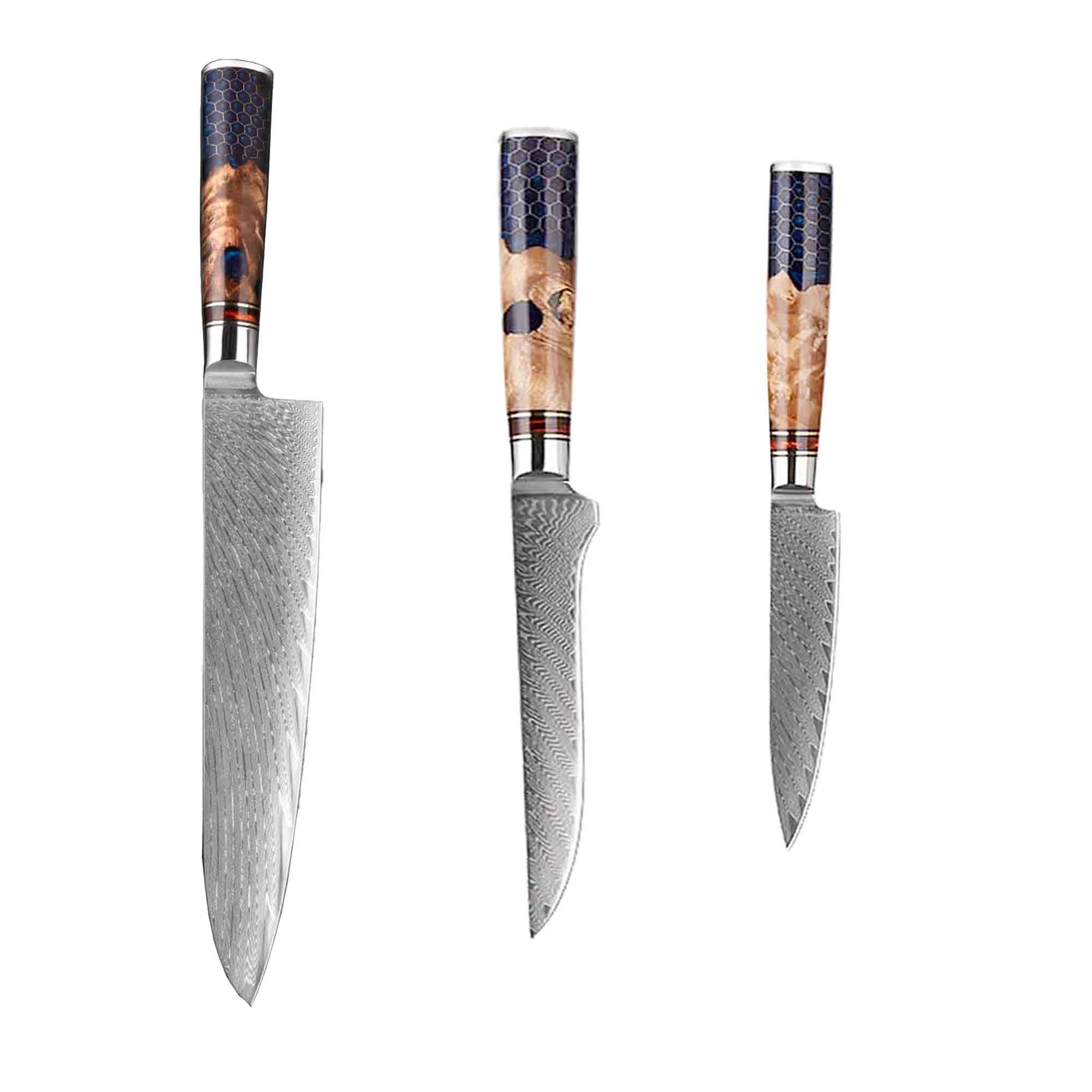 ist Damast ein Muxel scharfe schöne 3-tlg Allzweckmesser extrem Küchenmesser Messer Unikat Set Kochmesser, Extrem Jedes