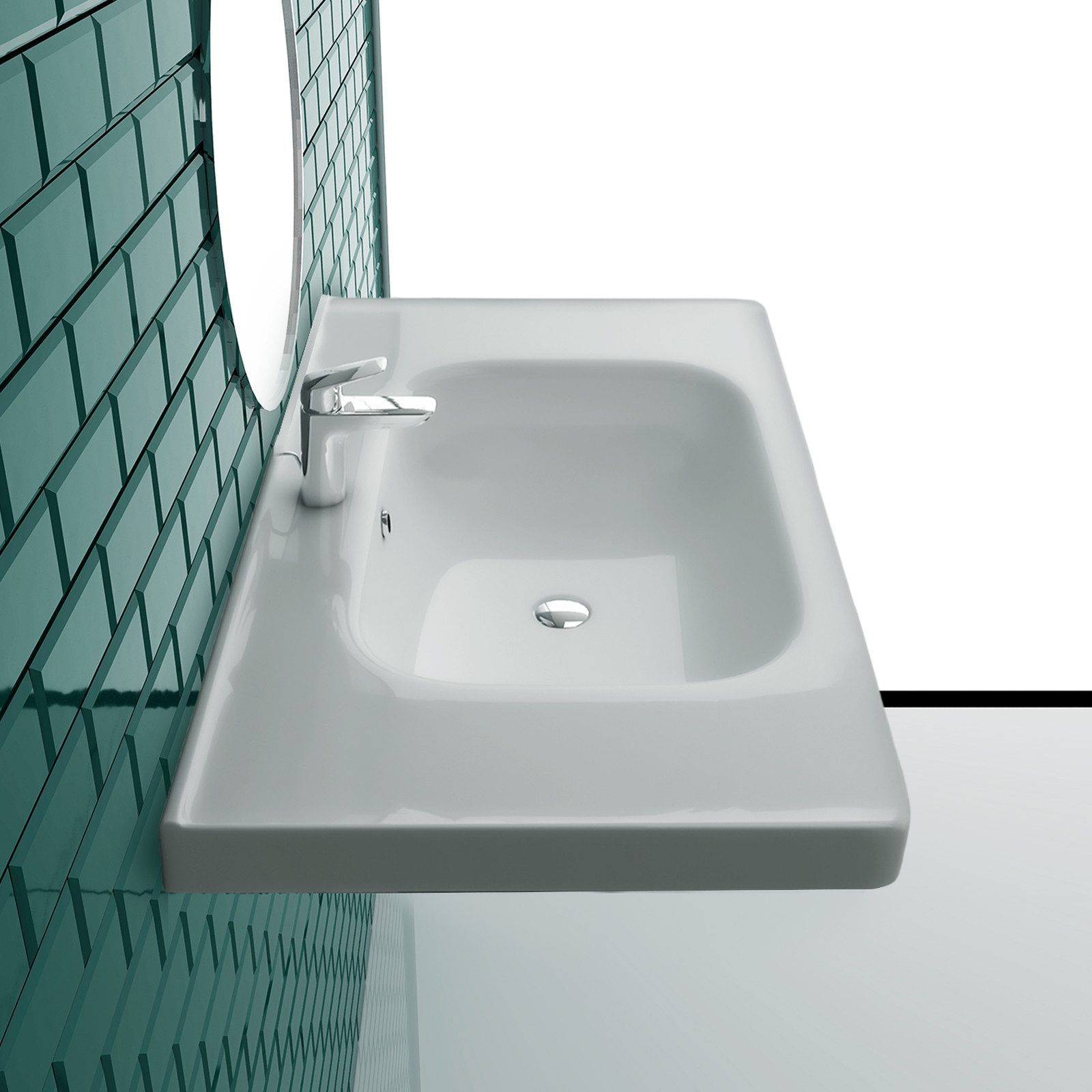 Alpenberger Waschbecken Eckig - Waschtisch Keramik Hängewaschbecken 80 cm Breit (1-tlg., 1-St., mit Überlauf und Hahnloch), Nanobeschichtung, Lotuseffekt – Bild 4 von 5