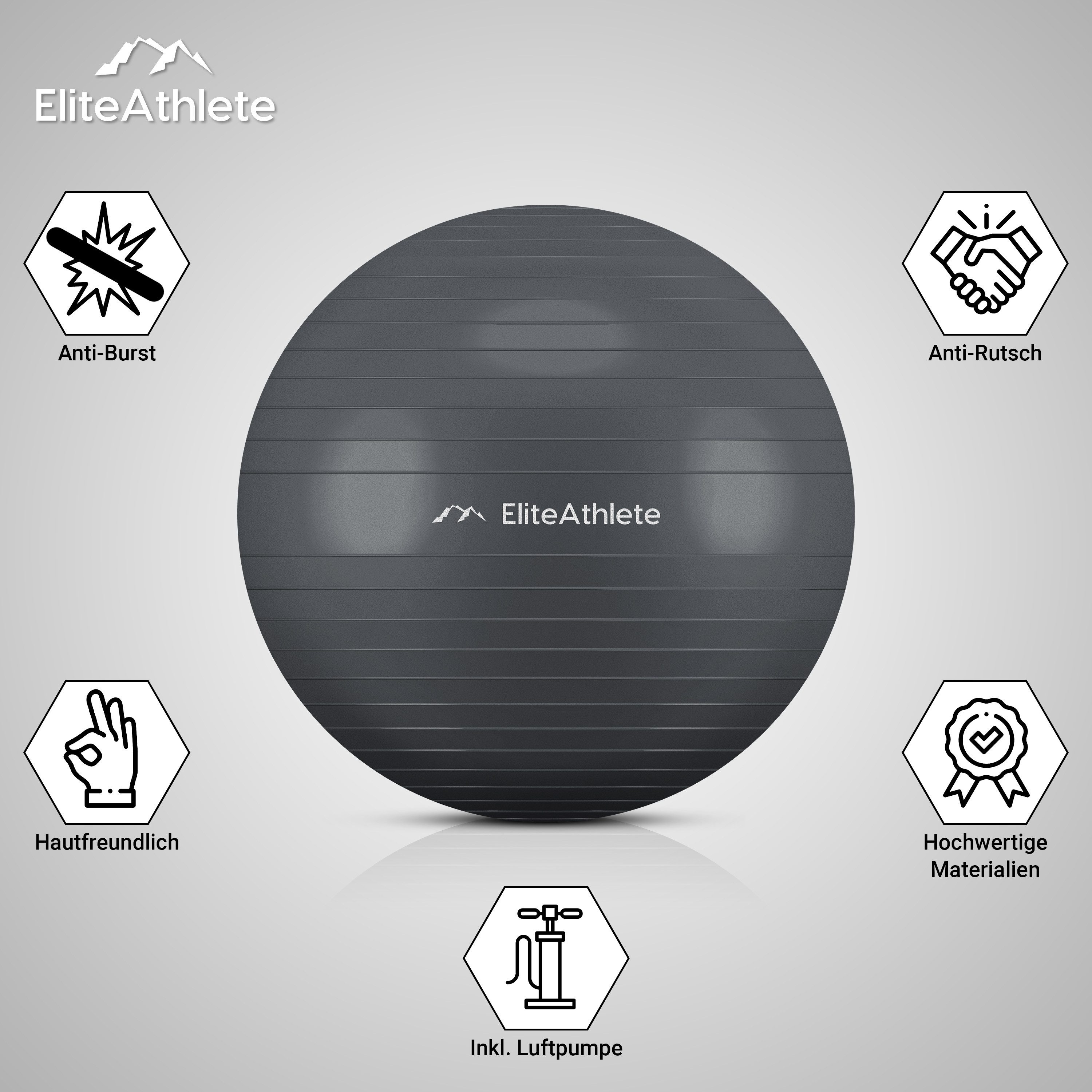 EliteAthlete Gymnastikball Gymnastikball Sitzball Büro ergonomisch - Fitness Yoga Schwangerschaft