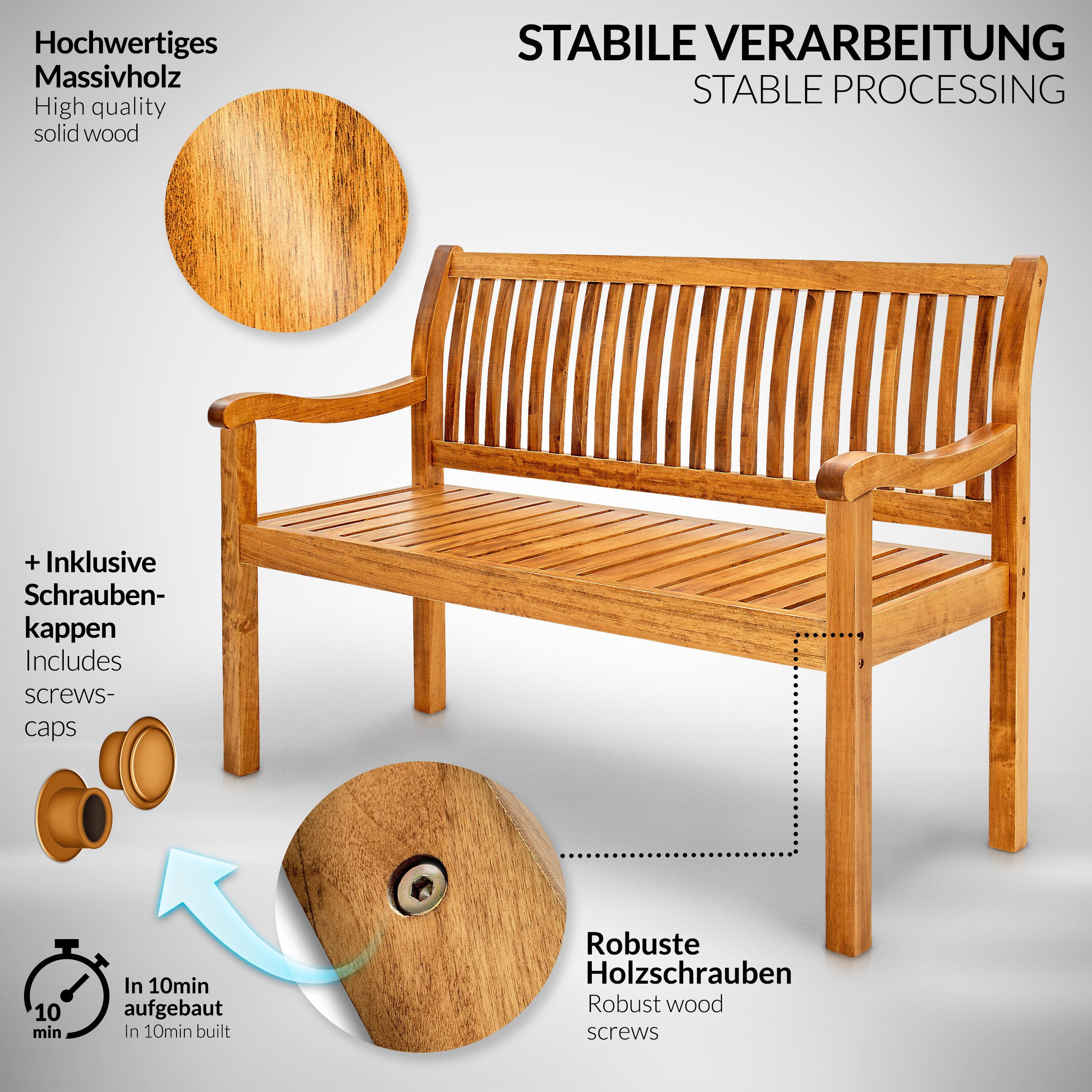tillvex Gartenbank tillvex® Gartenbank Holz Parkbank Massiv Sitzbank Garten Gartenmöbel, Garten