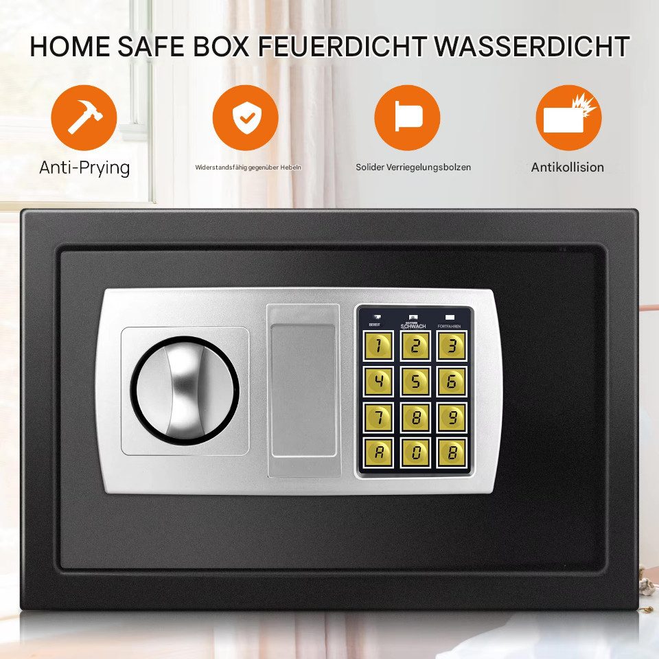 Montegoni Kastensicherung Feuerfester 8,5L Elektronischer Passwort Safe (Diebstahl und feuerresistent für Bargeld und Wertsachen), Sicherer Geldtresor für Zuhause und Büro mit kombination