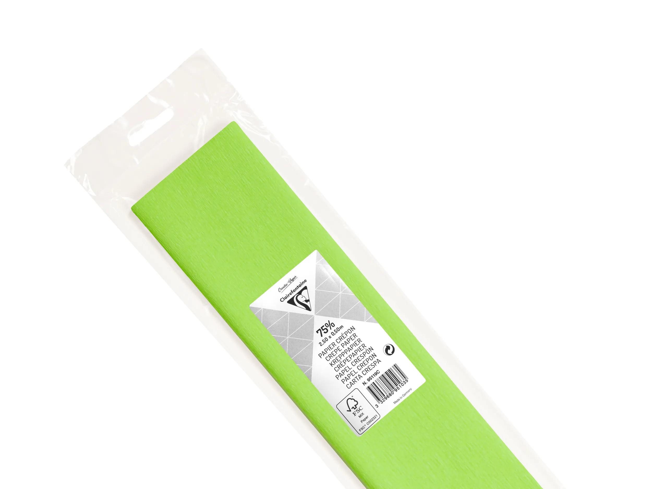CLAIREFONTAINE Kreppband 10x Krepppapier 1 Blatt 2,50x0,50m Apfelgrün 95119C Krepppapier