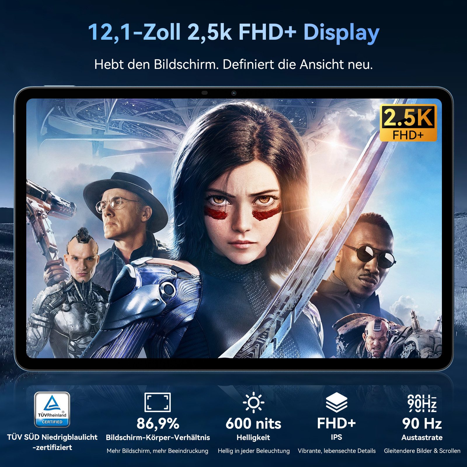 blackview 12" Mega3, 2.5K FHD, Android 15, 90Hz Tablet (12", 256 GB, Android 15, 4G LTE, WiFi, 2.5K, Android 15, 8800mAh, 4G LTE, 50MP, Helio G100)