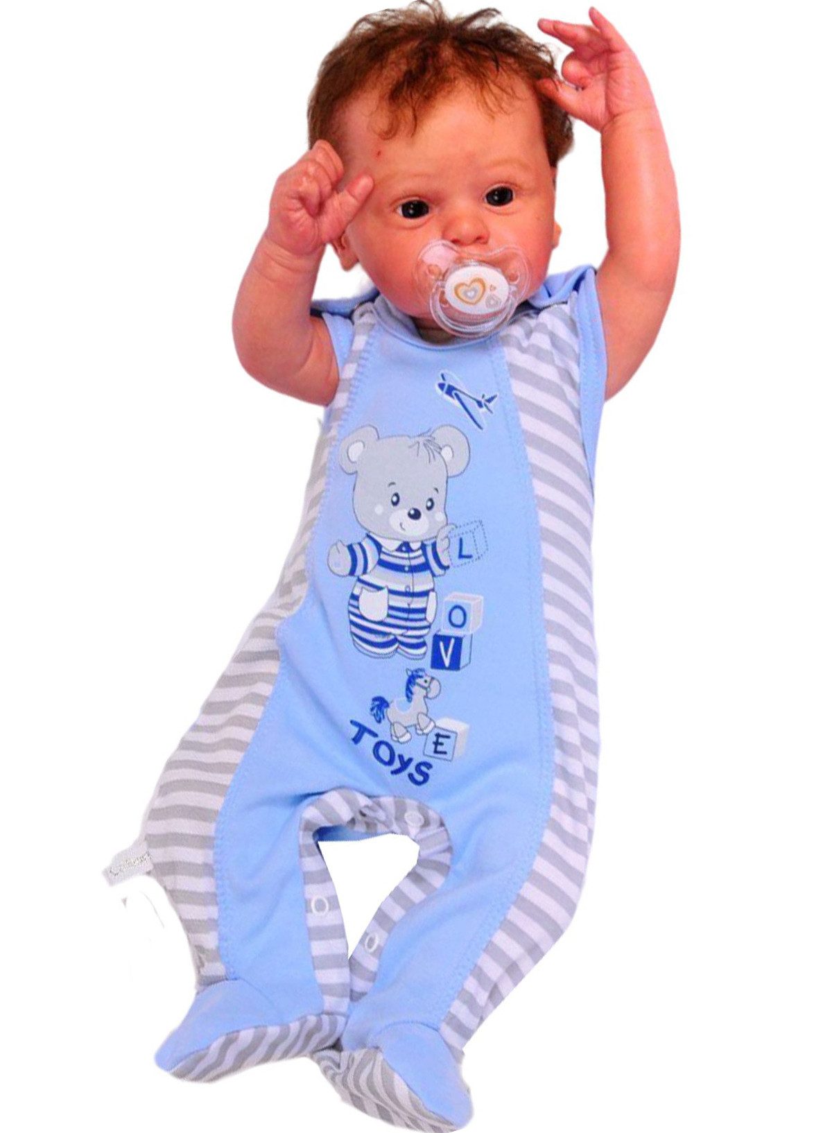 La Bortini Ползунки Ползунки gestreift mit Bärchen Aufdruck aus reiner Baumwolle, 44 50 56 62 68 74