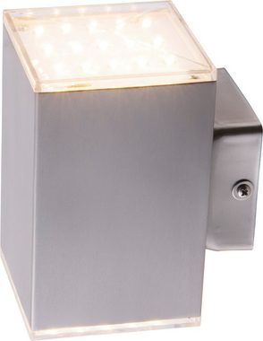 HEITRONIC LED Wandleuchte Kubus, LED fest integriert, Warmweiß, Wandlampe, Außenlampe,Lichtaustritt nach oben und unten, aus Edelstahl