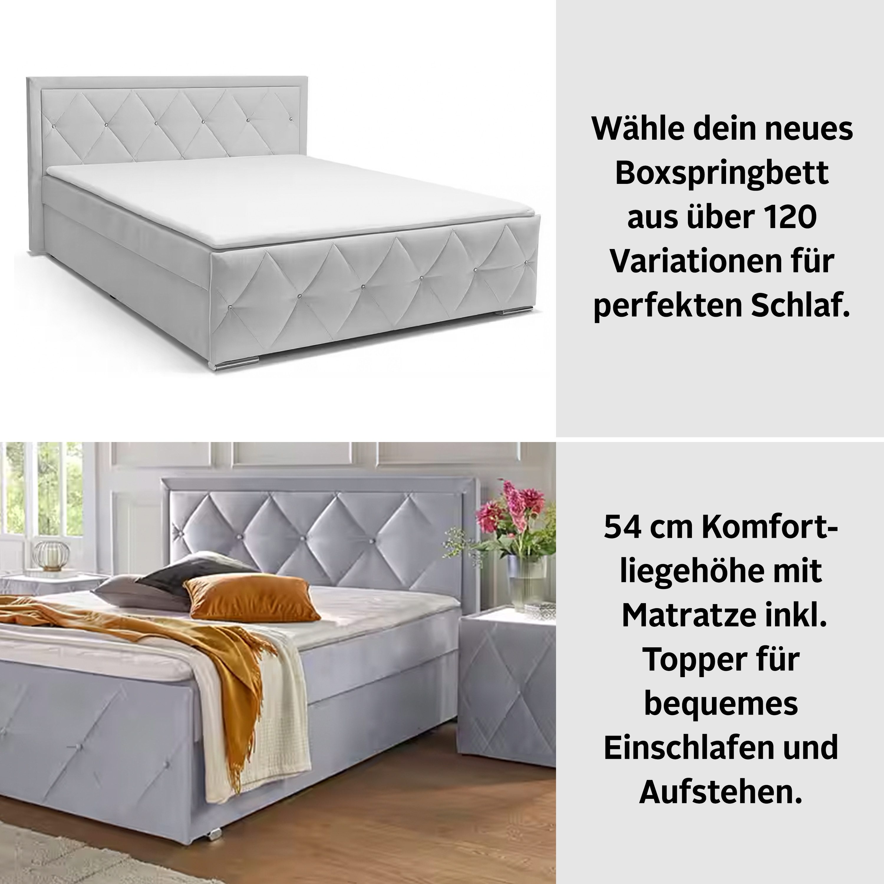 Home affaire Boxbett Alfie, Topseller! Inkl. Bettkasten&Topper, Wahlweise mit Knopfsteppung oder Strasssteinen, H2, H3 und H4 wählbar