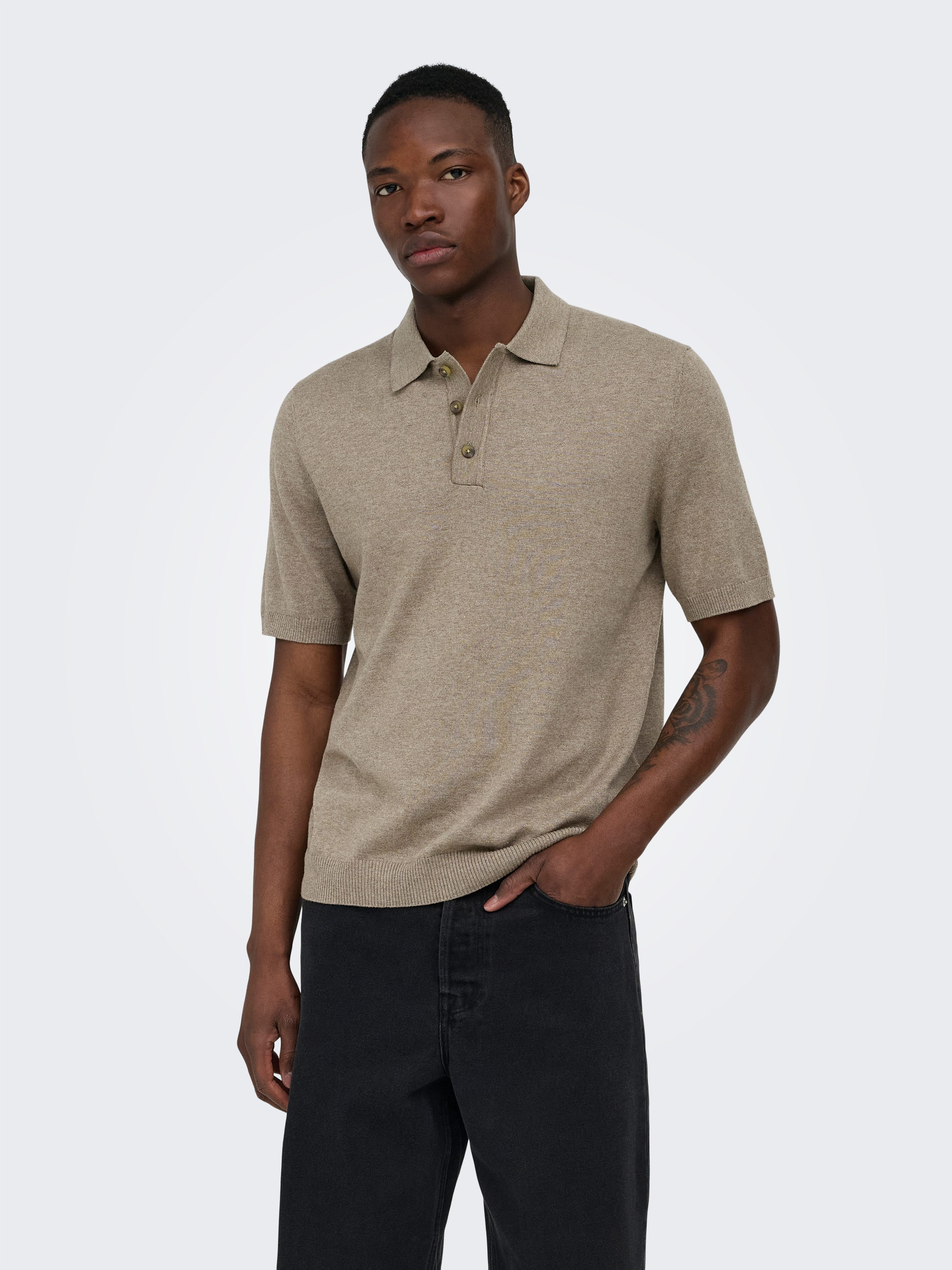 ONLY & SONS Polokragenpullover ONSLOUI REG 12 SS MEL POLO KNIT NOOS Baumwollmischung, regular fit