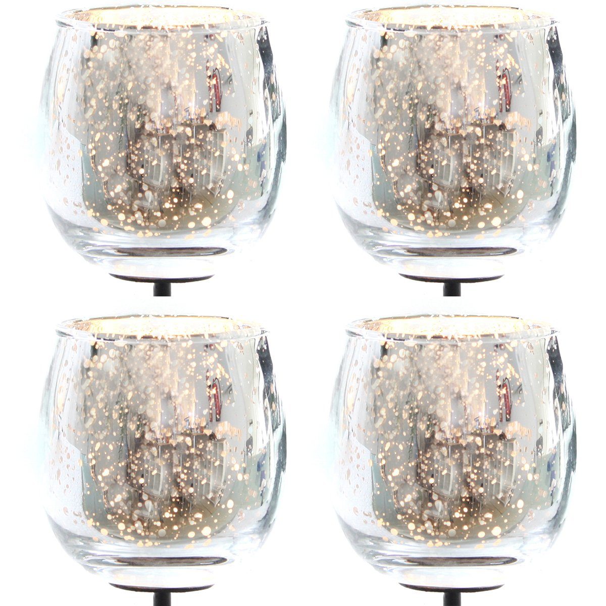 Annastore Kerzenständer 4-TLG. Set Adventskranzstecker für Gestecke mit Metallpick, Gesteckteelichthalter Silber | Kerzenständer