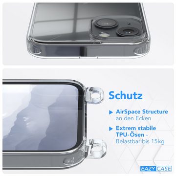 EAZY CASE Handykette Clips Schwarz für Apple iPhone 14 6,1 Zoll, Silikonhülle Transparent Handyhülle mit Kordel Kette zum Umhängen Blau