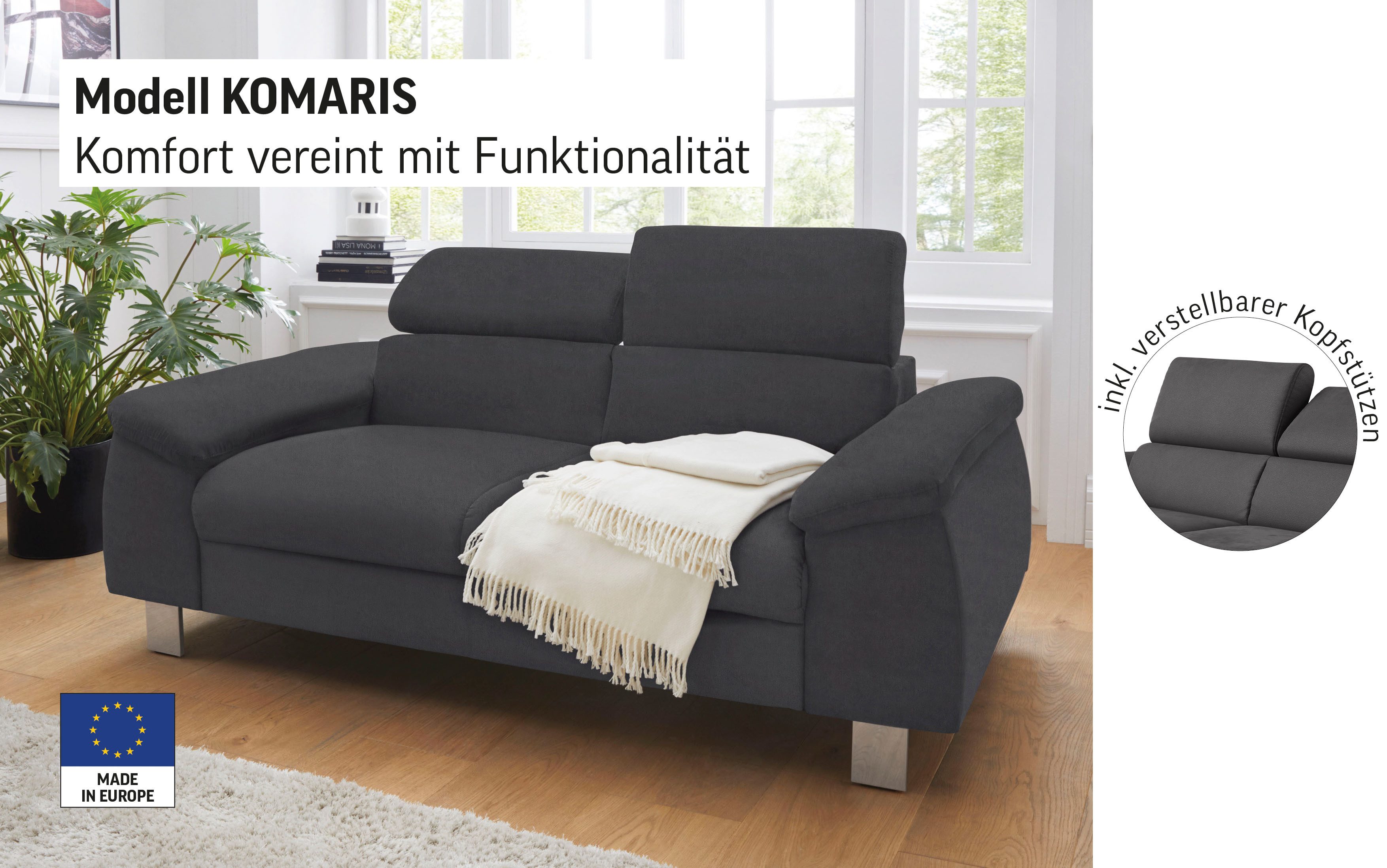 COTTA 2-Sitzer Komaris, B: 177 cm, mit Kopfteilverstellung