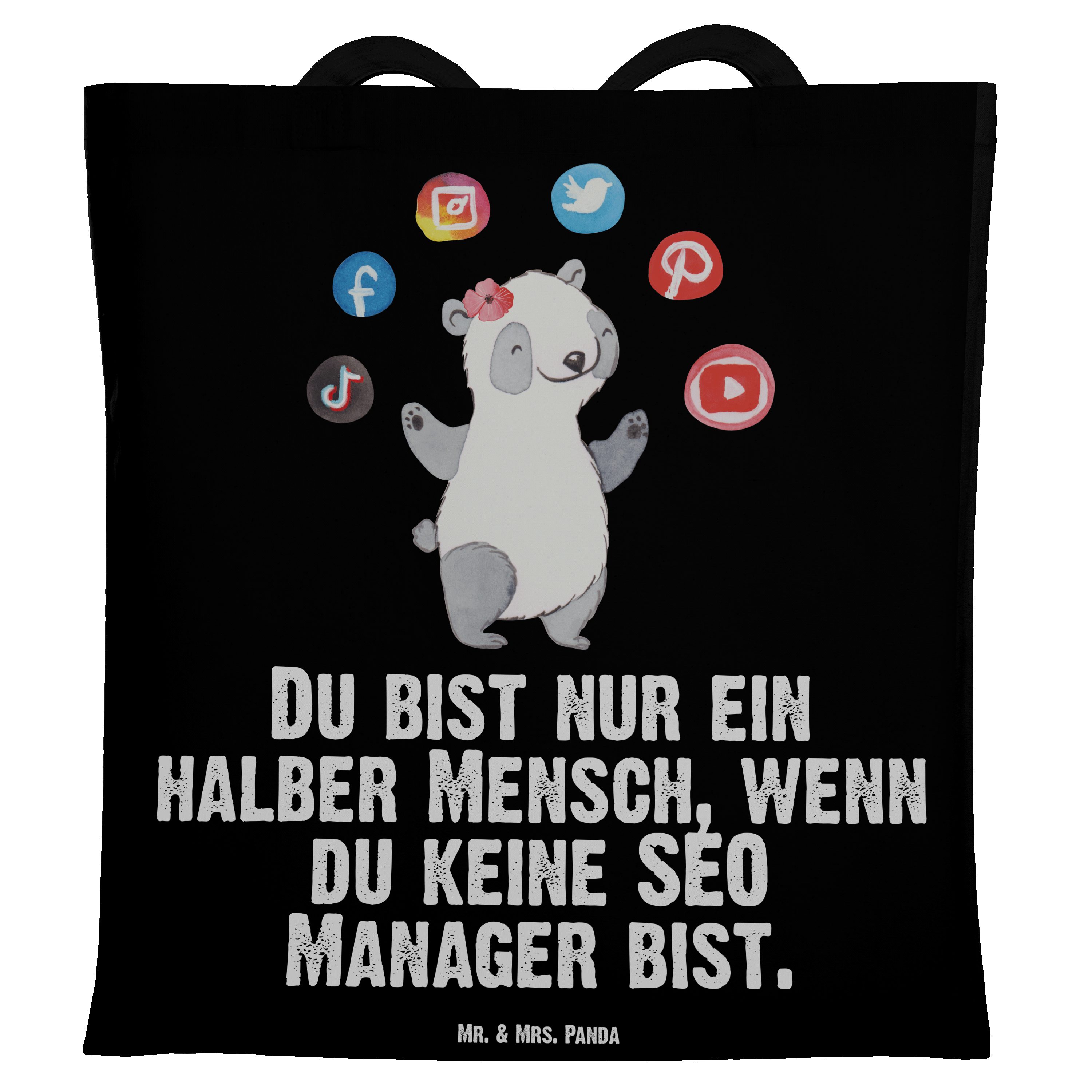 Mr. & - Geschenk, Einkaufstasche, (1-tlg) SEO Ausbildung Panda Schwarz Tragetasche - Herz mit Mrs. Manager