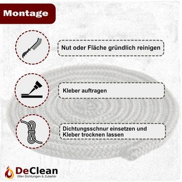 DeClean Türdichtband 2 m Dichtschnur Ø 6 mm Glasfaserschnur Türdichtung Ofen inkl.Kleber