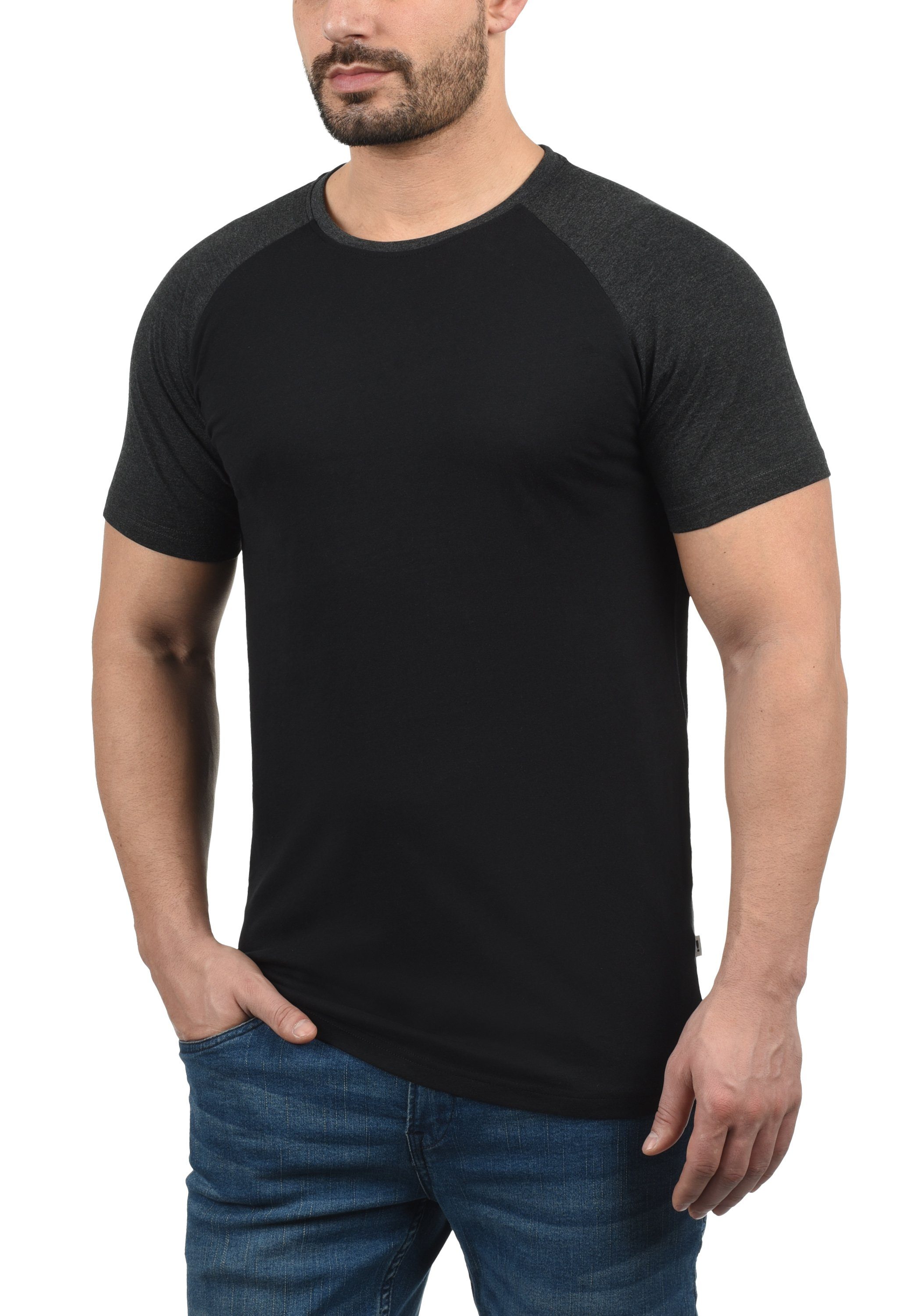 Solid Rundhalsshirt SDBastian Kurzarmshirt im Black Baseball-Look (9000)