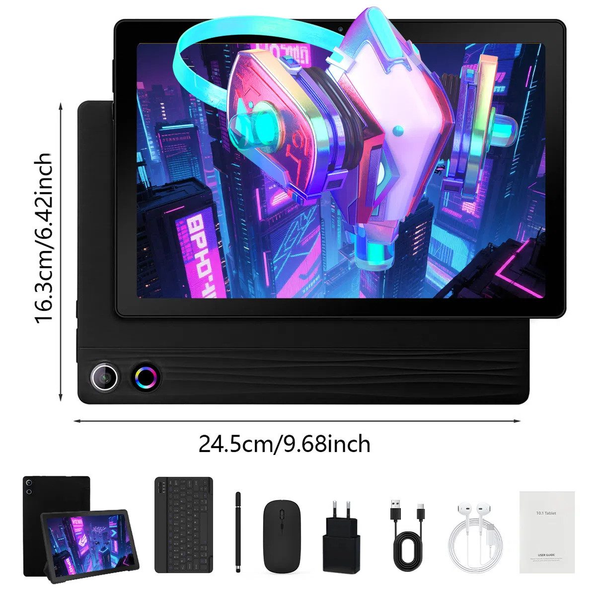 BUFO 10,1'' Android 15 5-Kern-Prozessor 64GB mit Tastatur Stift Maus Hülle Tablet (10", 64 GB, Android, WiFI 6, HD IPS, 20(3+17)GB RAM, mit Tastatur/Stift/Maus/Hülle/Kopfhörer)