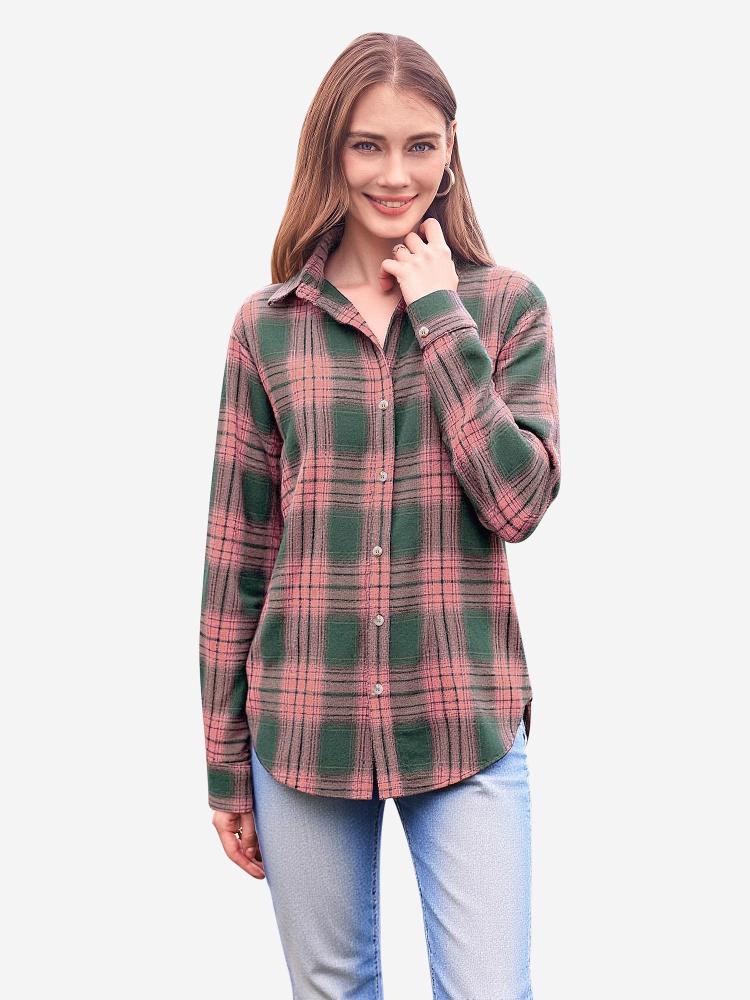 Imily Bela Blusenshirt Damen Lässiges kariertes Flanellhemd mit Kragen Ober günstig online kaufen