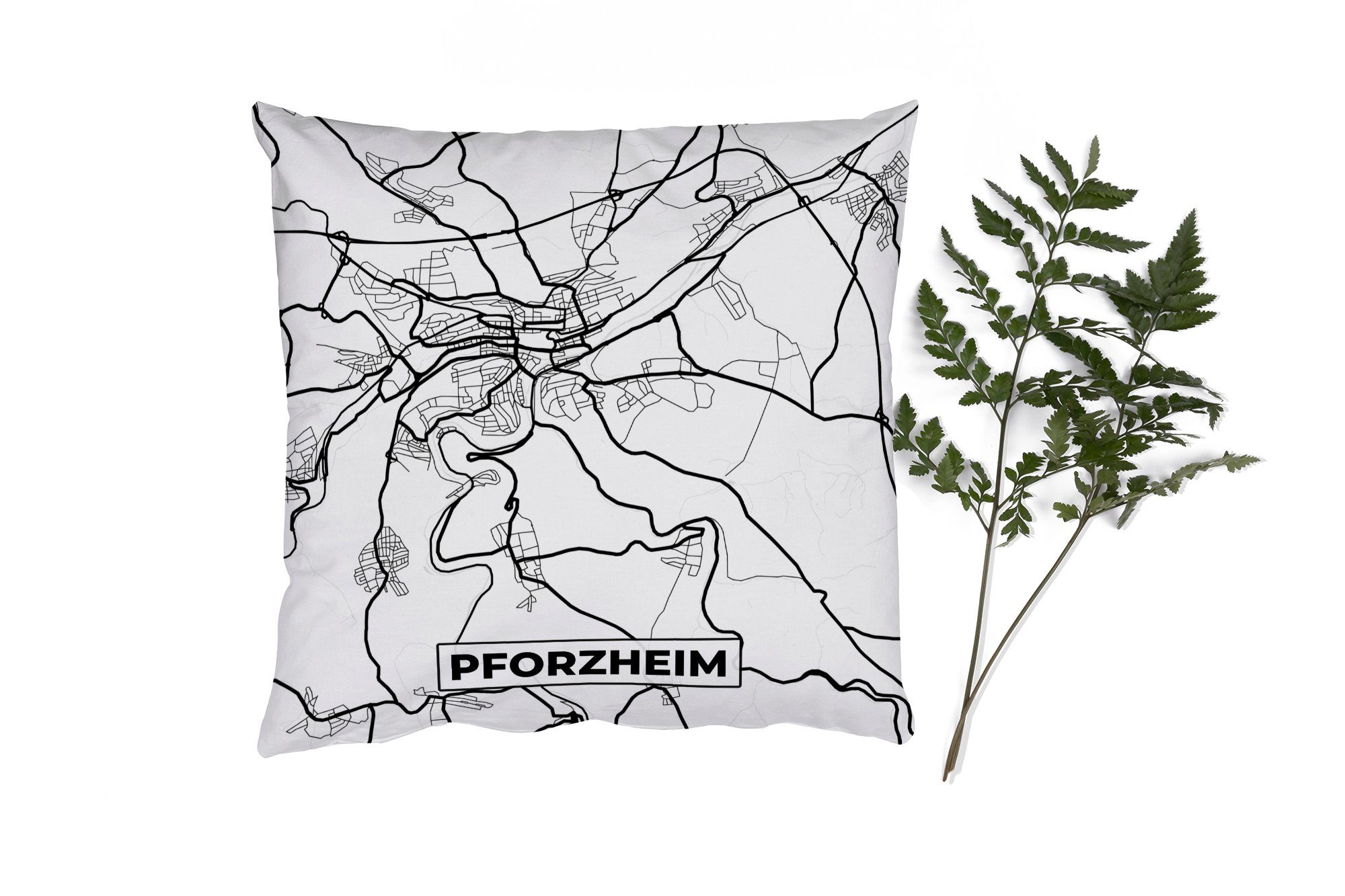 MuchoWow Dekokissen Pforzheim - mit Füllung - Schlafzimmer, Stadtplan, Wohzimmer, für Karte Deko, Zierkissen Sofakissen