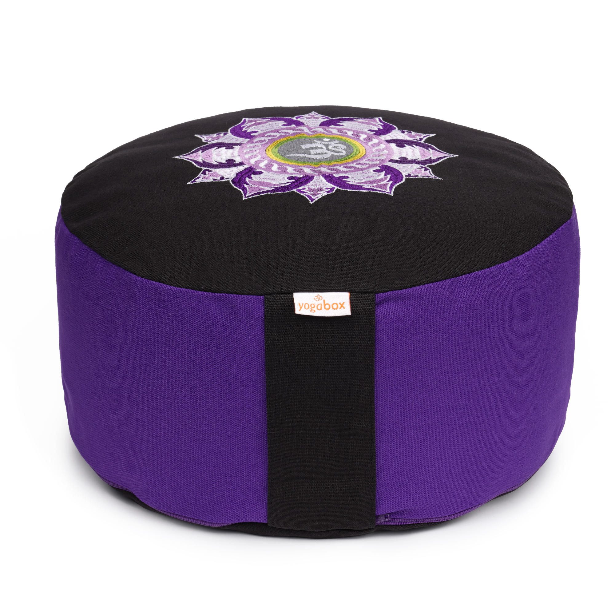 yogabox Yogakissen Meditationskissen Glückssitz® Lotus Stick lila / schwarz, robust, anpassbare Füllmenge