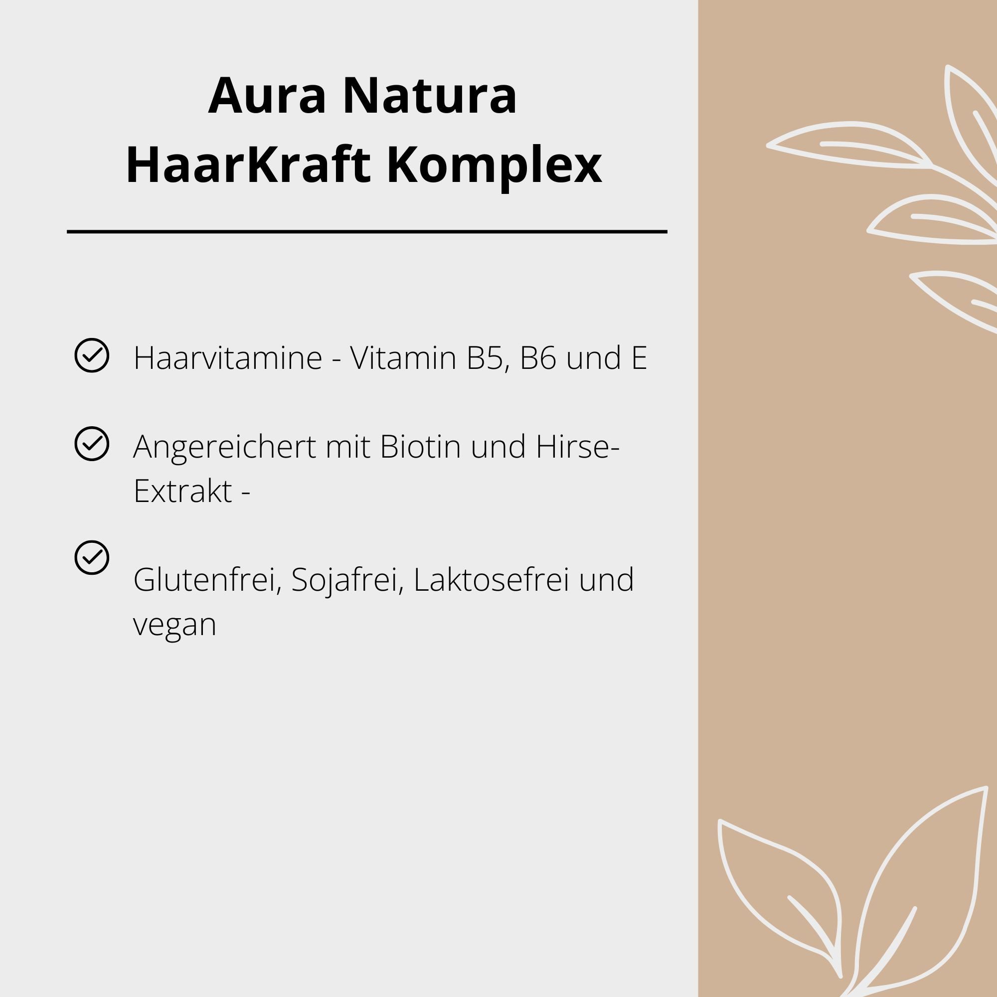 Aura Natura HaarKraft Komplex, Hirse-Extrakt, Biotin & Vitamin B5, B6 und E Kapseln, 1 er 30 St., Angereichert mit Aminosäuren und Eisen