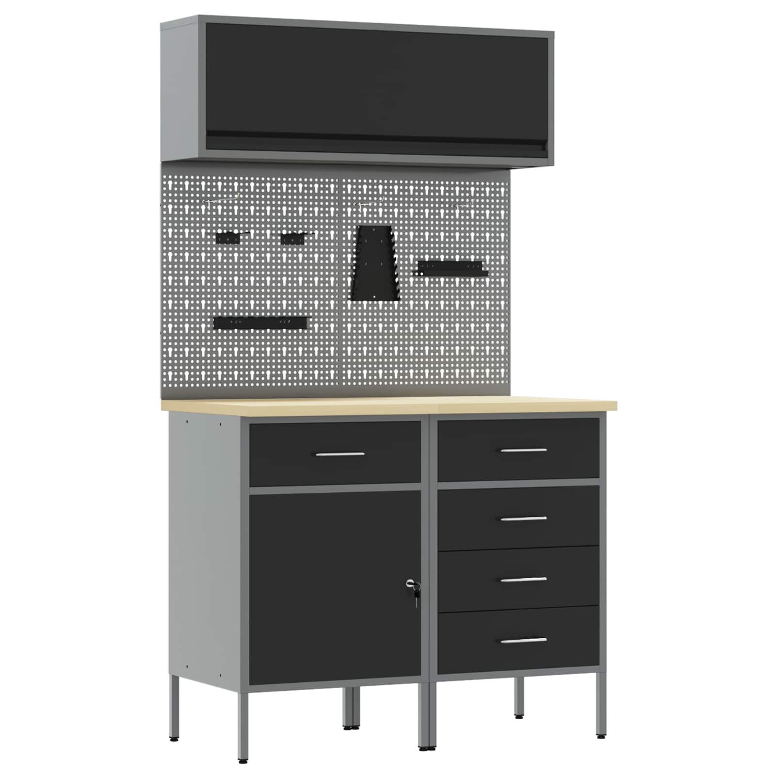 vidaXL Werkzeugschrank Arbeitsschrankset mit Schubladen mit Regal 5 stk. Schwarz (5-St)