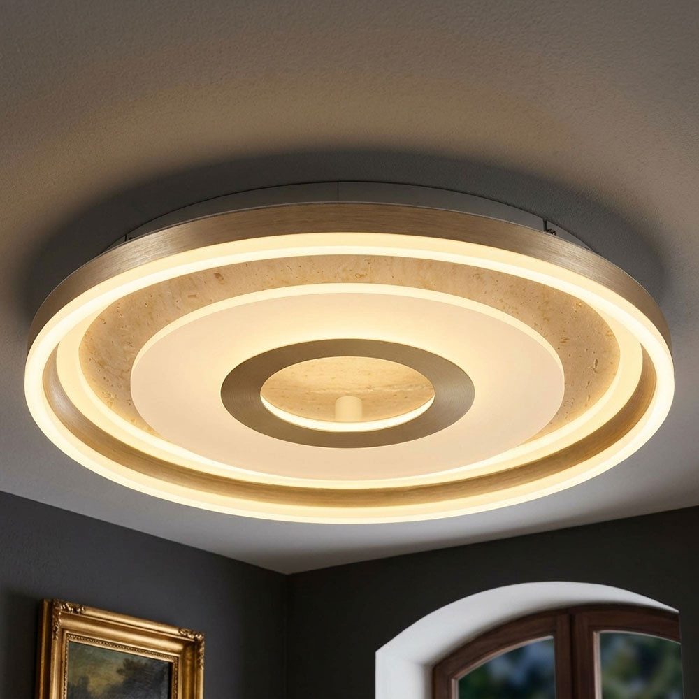 GLOBO LIGHTING LED Deckenleuchte, LED-Leuchtmittel fest verbaut, Warmweiß, LED Deckenleuchte Steinoptik Schlafzimmer champagnerfarben D 50 cm
