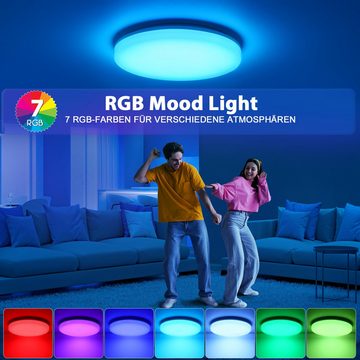 YI LED Deckenleuchte RGB LED Deckenleuchte mit Fernbedienung,7 Farbwechsel,24W Rund