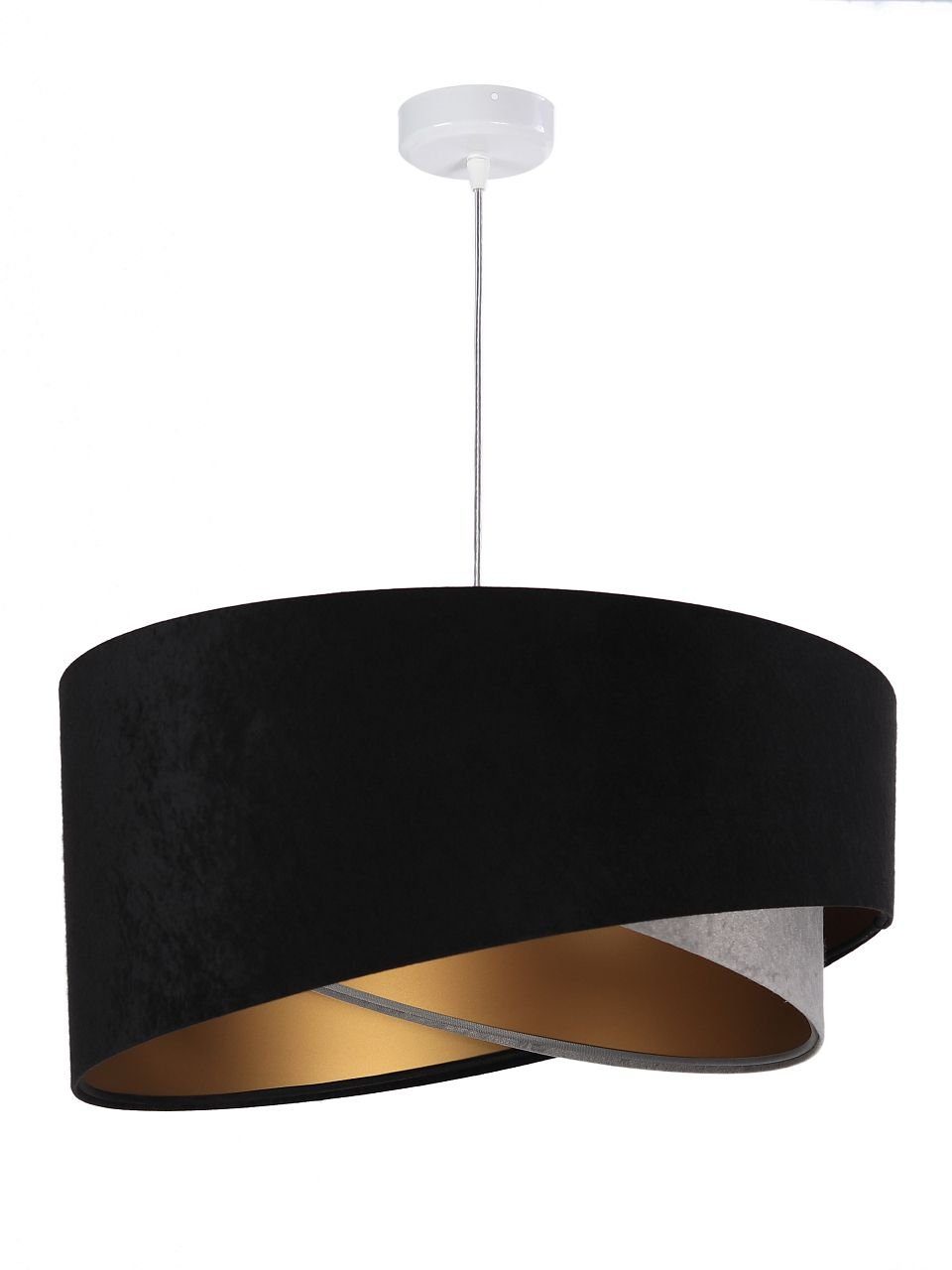 Licht-Erlebnisse Pendelleuchte MARLON, ohne Leuchtmittel, D: 50 cm E27 in Schwarz Grau Gold Wohnzimmer Stoff Metall Modern