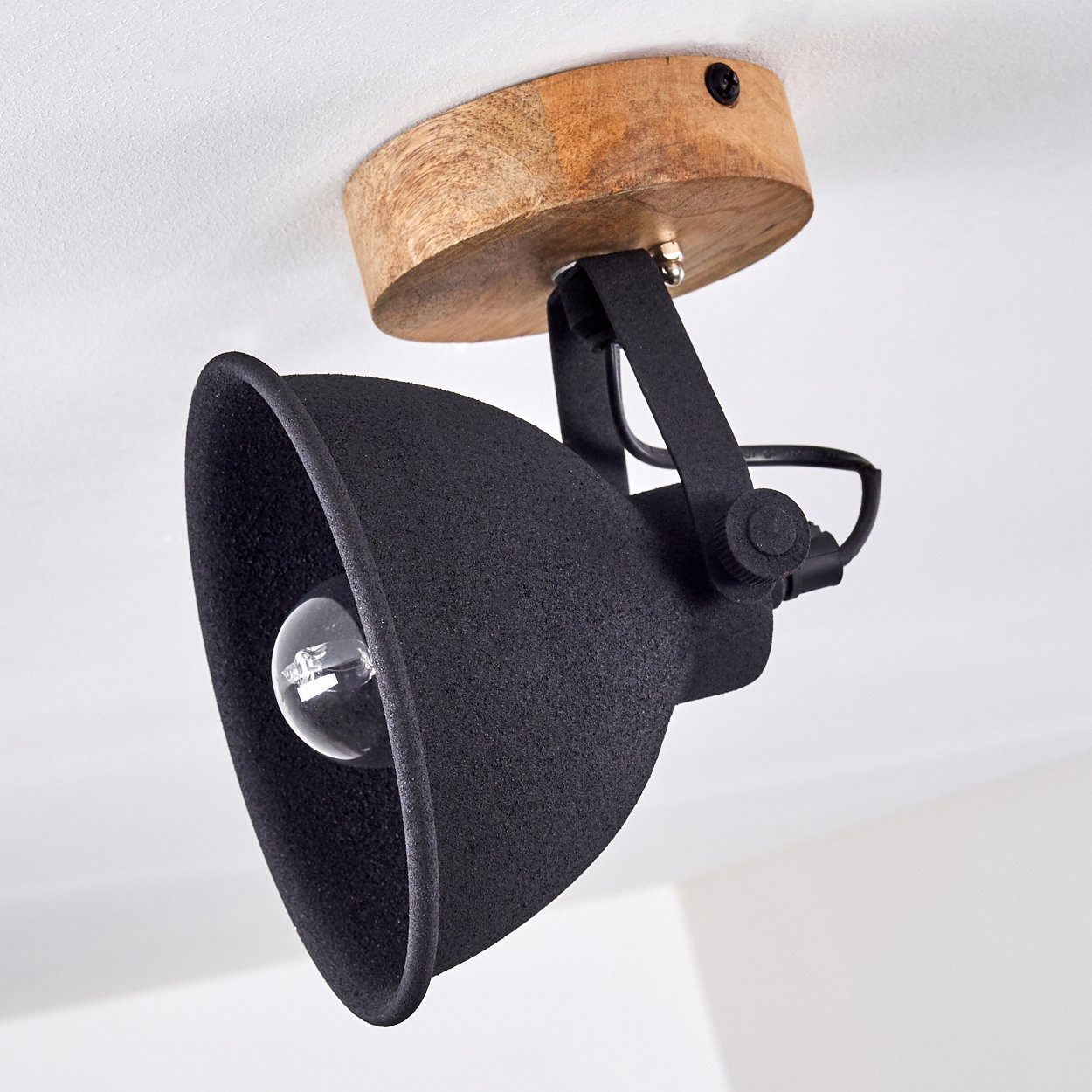 verstellbare E14 beliebig Industrial schwarz-matt/braun, Fassung, Deckenleuchte hofstein ohne dreh-/schwenkbar, Holz/Metall, »Zurin« 1-flammig Leuchtmittel, 1x Wandlampe,