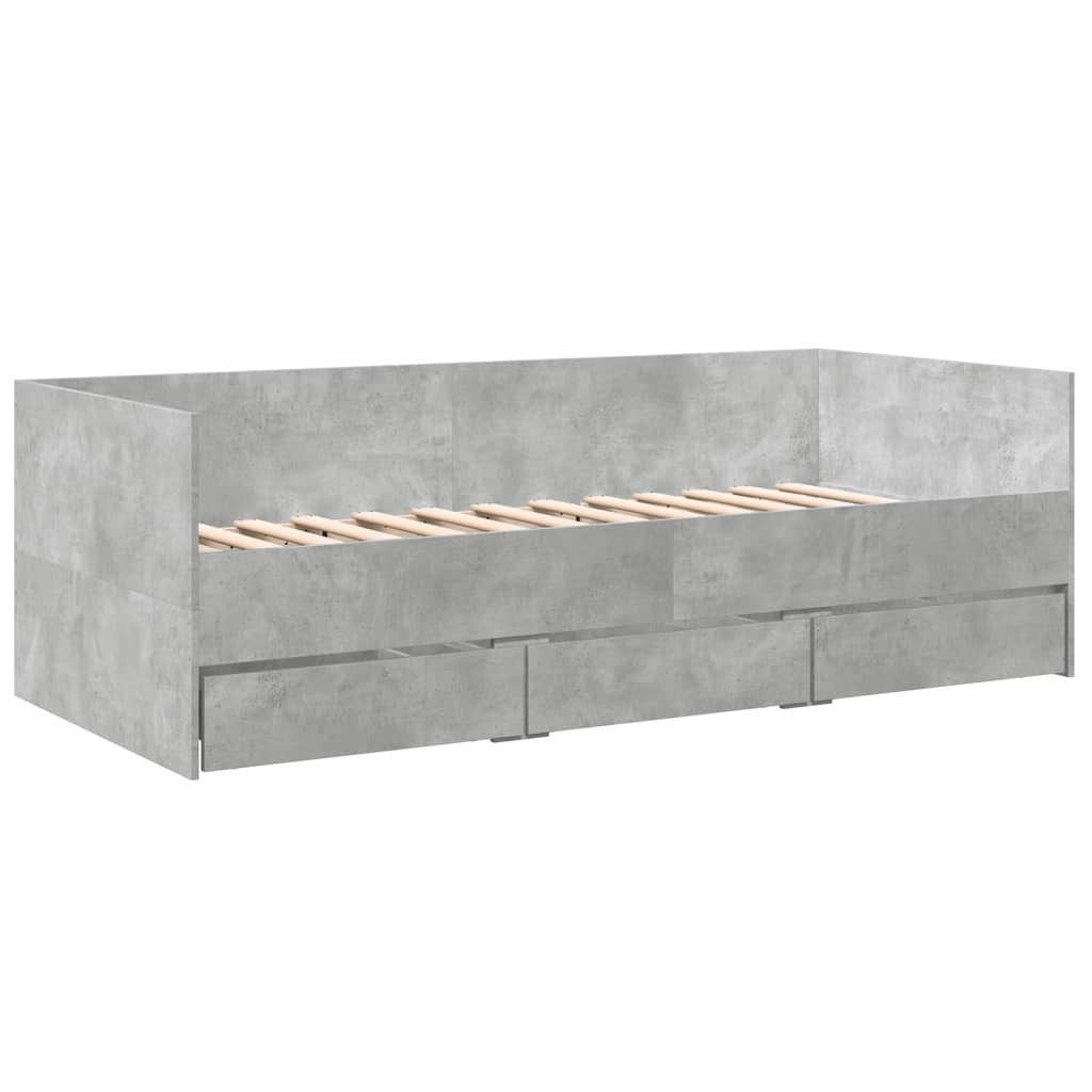 furnicato Bett Tagesbett mit Schubladen 203x102x65 cm Betongrau Massivholz (1-tlg), Stabiles Gästebett mit Lattenrost und 3 Schubladen für das Wohnzimmer