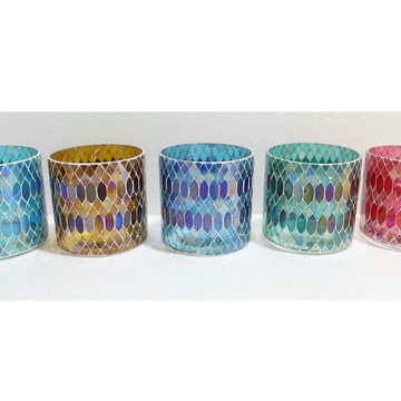Casa Moro Windlicht Marokkanisches Mosaik Glas-Windlicht Rayan M 5er Set in 5 Farben (Kerzenhalter Boho Chic Kerzenständer, Teelichthalter rund in den Farben Rot, Blau, Gelb, Grün, Dunkelblau), Ramadan Dekoration Eid Mubarak