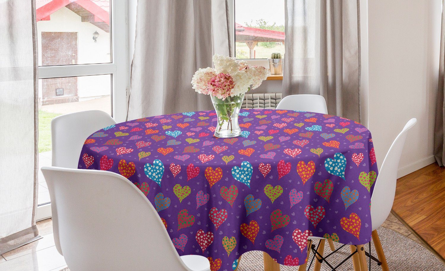 Küche Tischdecke Esszimmer für Abdeckung Abakuhaus Buntes Romantisches Dekoration, Kreis Tischdecke Herz Muster