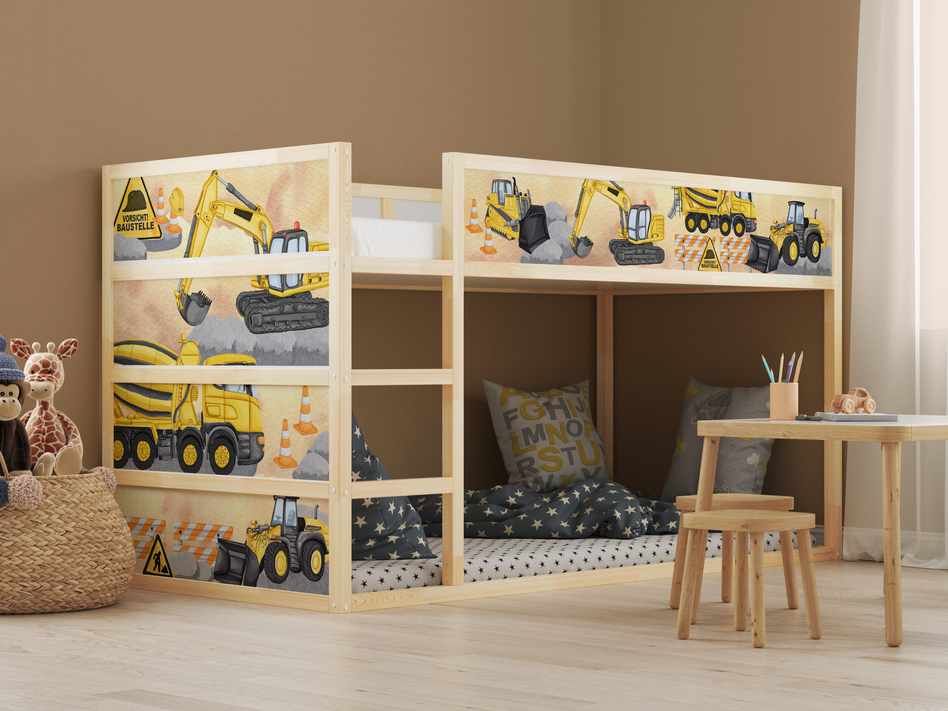 AYMINOO Wandsticker Bettaufkleber für IKEA Kura Aquarell Baustelle Aufkleber KB3032 (5 St)