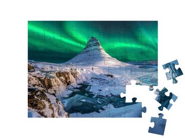puzzleYOU Puzzle Nordlichter über dem Berg Kirkjufell in Island, 48 Puzzleteile, puzzleYOU-Kollektionen Natur, Island, Wildnis, 500 Teile, 2000 Teile