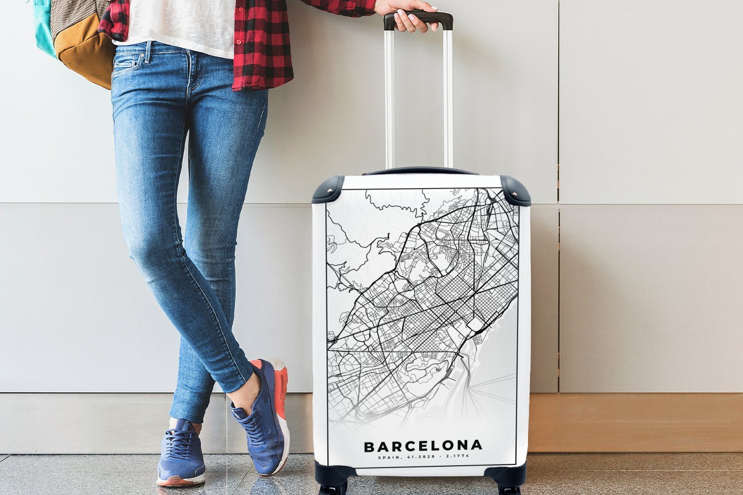 - rollen, Karte - Reisekoffer Reisetasche und Handgepäckkoffer Barcelona - Ferien, weiß, MuchoWow Rollen, mit Schwarz Handgepäck Trolley, 4 für Stadtplan