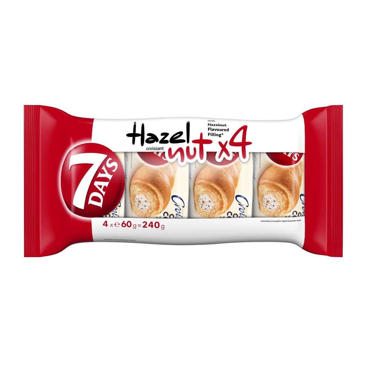 7 Days Süßigkeit, 7Days Croissants Haselnuss cremige Füllung 4x60g Packung 240g