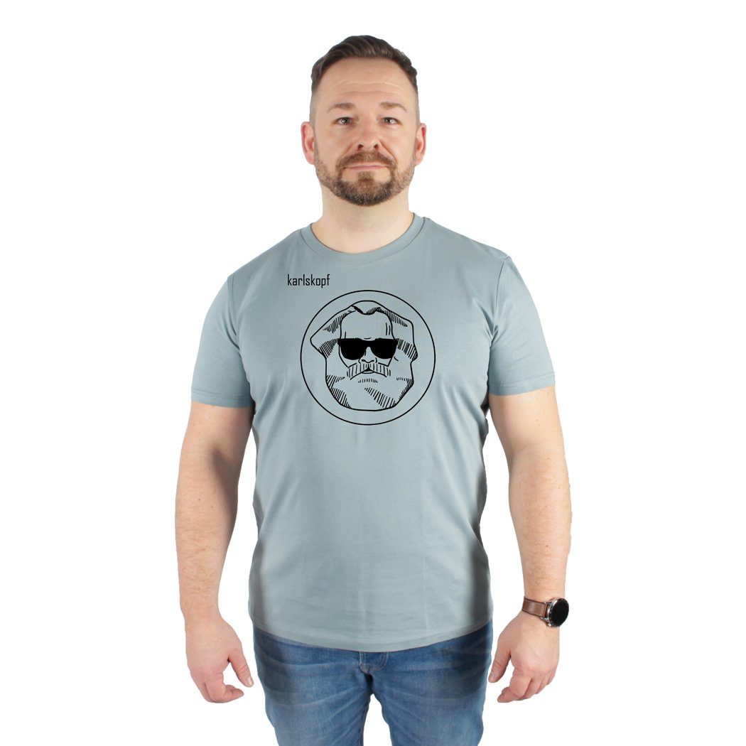 Bedruckt Hohe Farbbrillianz Erdblau Print-Shirt in Waschbeständigkeit, 100% Deutschland, Hohe karlskopf Bio-Baumwolle aus LOGO