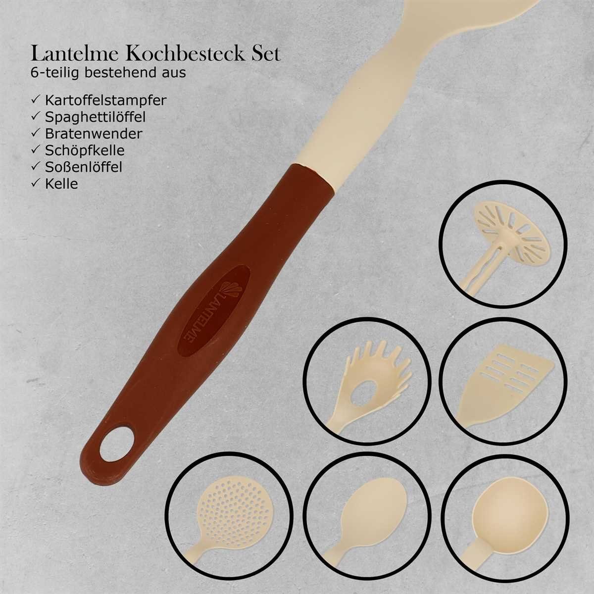Lantelme Kochbesteck-Set mit Hakenleiste Auswahl Farbe Kochutensilien Küchenleiste Edelstahl (7-tlg), Küchenhelfer mit Hakenleiste