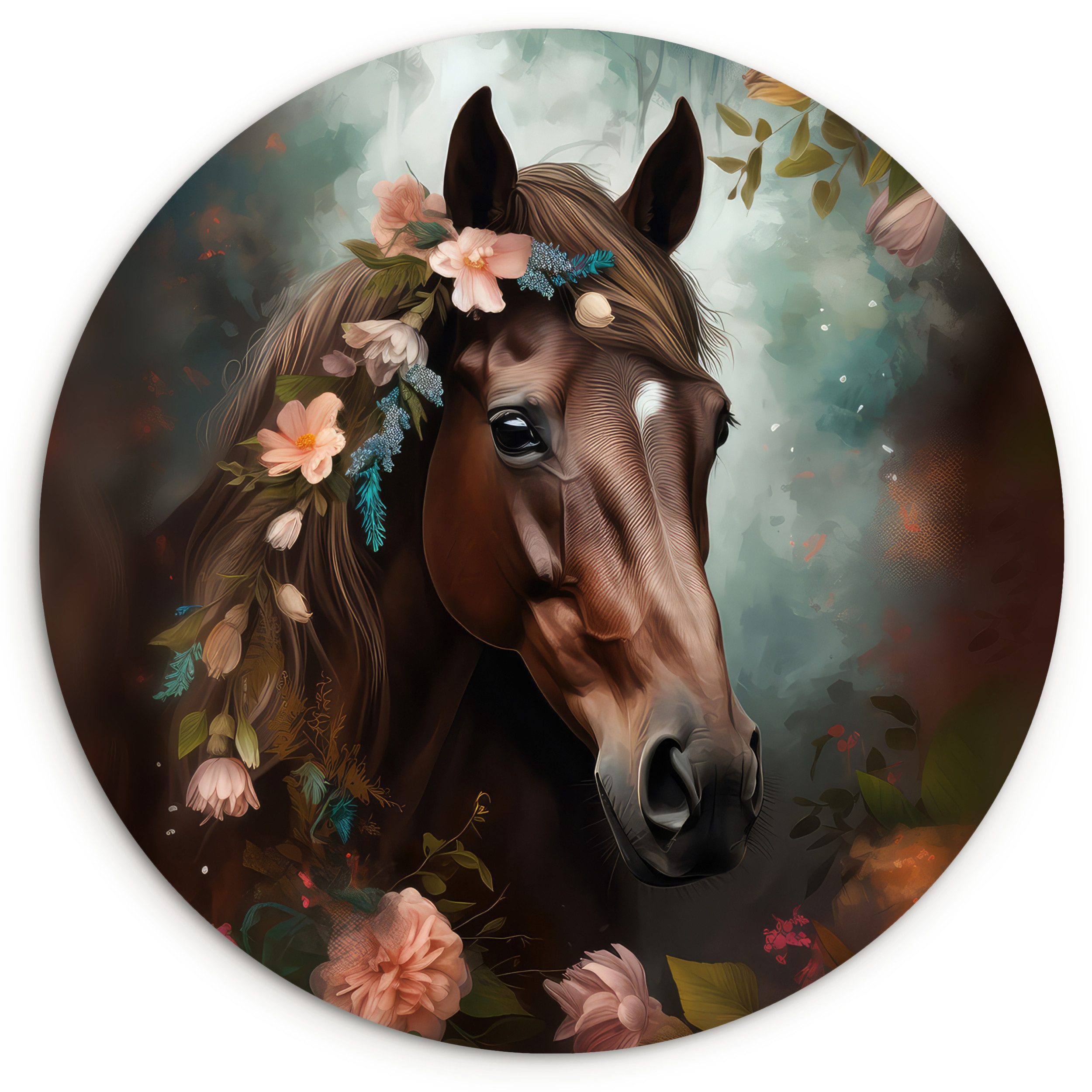 Gemälde Pferd - Natur - Blumen - Tiere - Wald